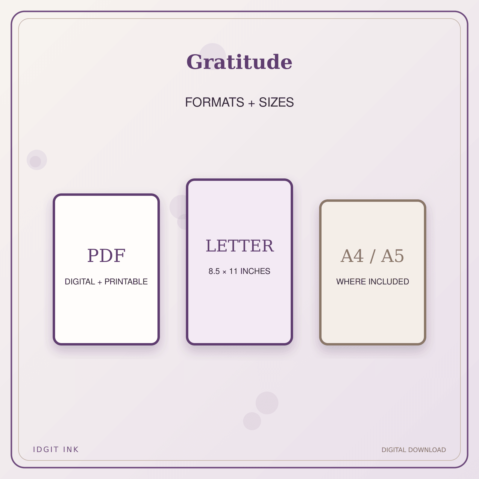 Idgit Ink Gratitude deluxe journal and planner bundle — digital formats and available page sizes