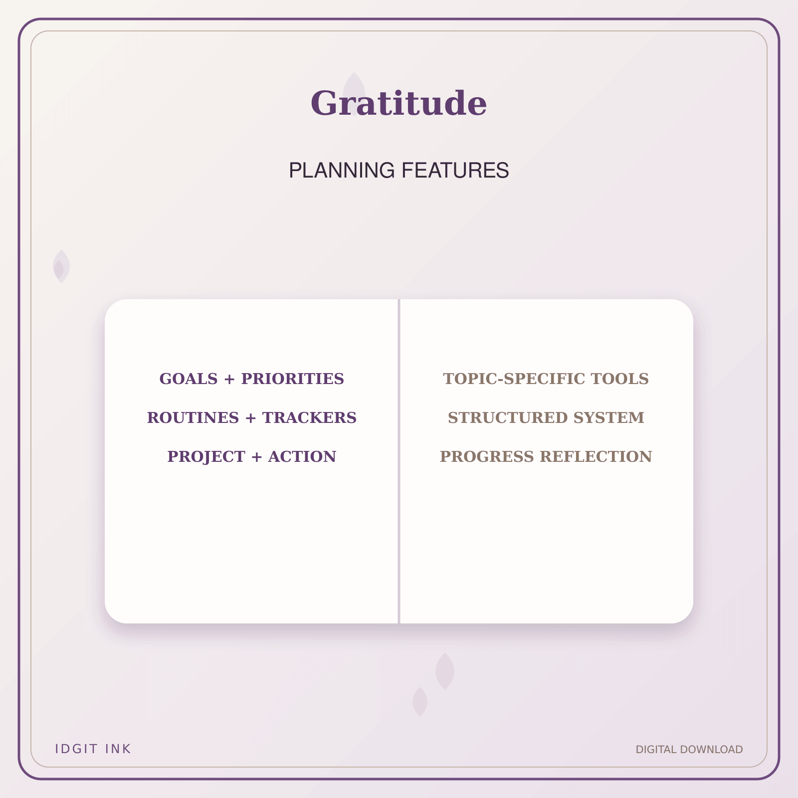 Idgit Ink Gratitude deluxe journal and planner bundle — planner organization and planning features