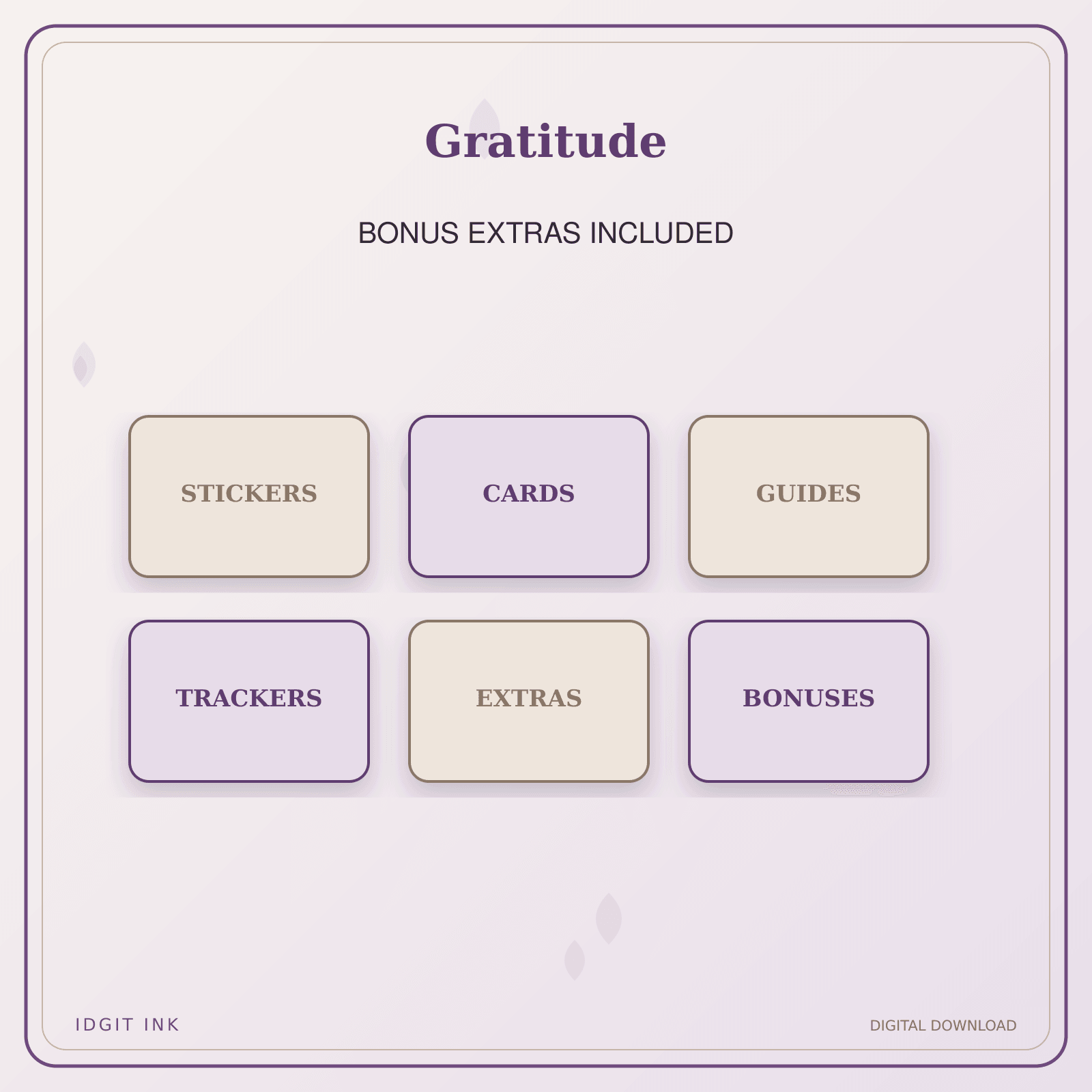 Idgit Ink Gratitude deluxe journal and planner bundle — included digital stickers and cards