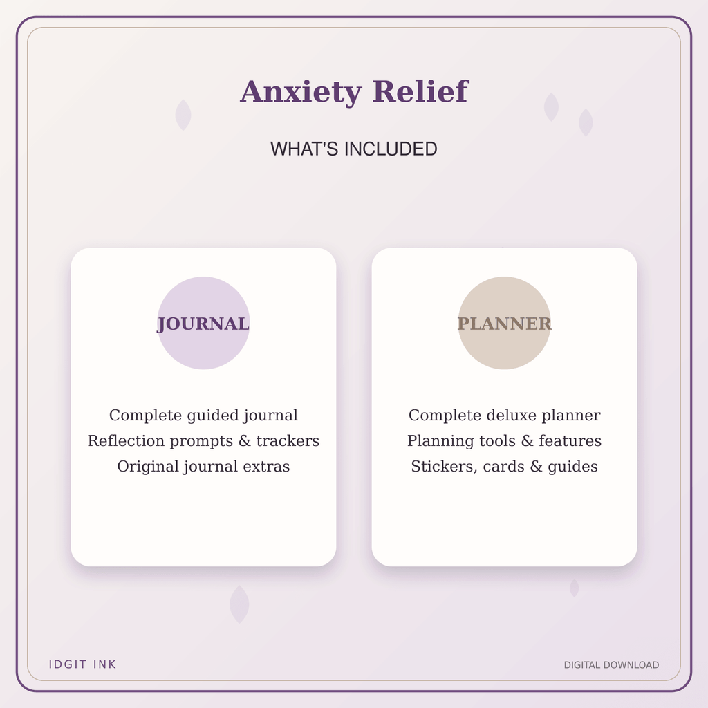 Idgit Ink Anxiety Relief deluxe journal and planner bundle — complete journal and planner bundle contents