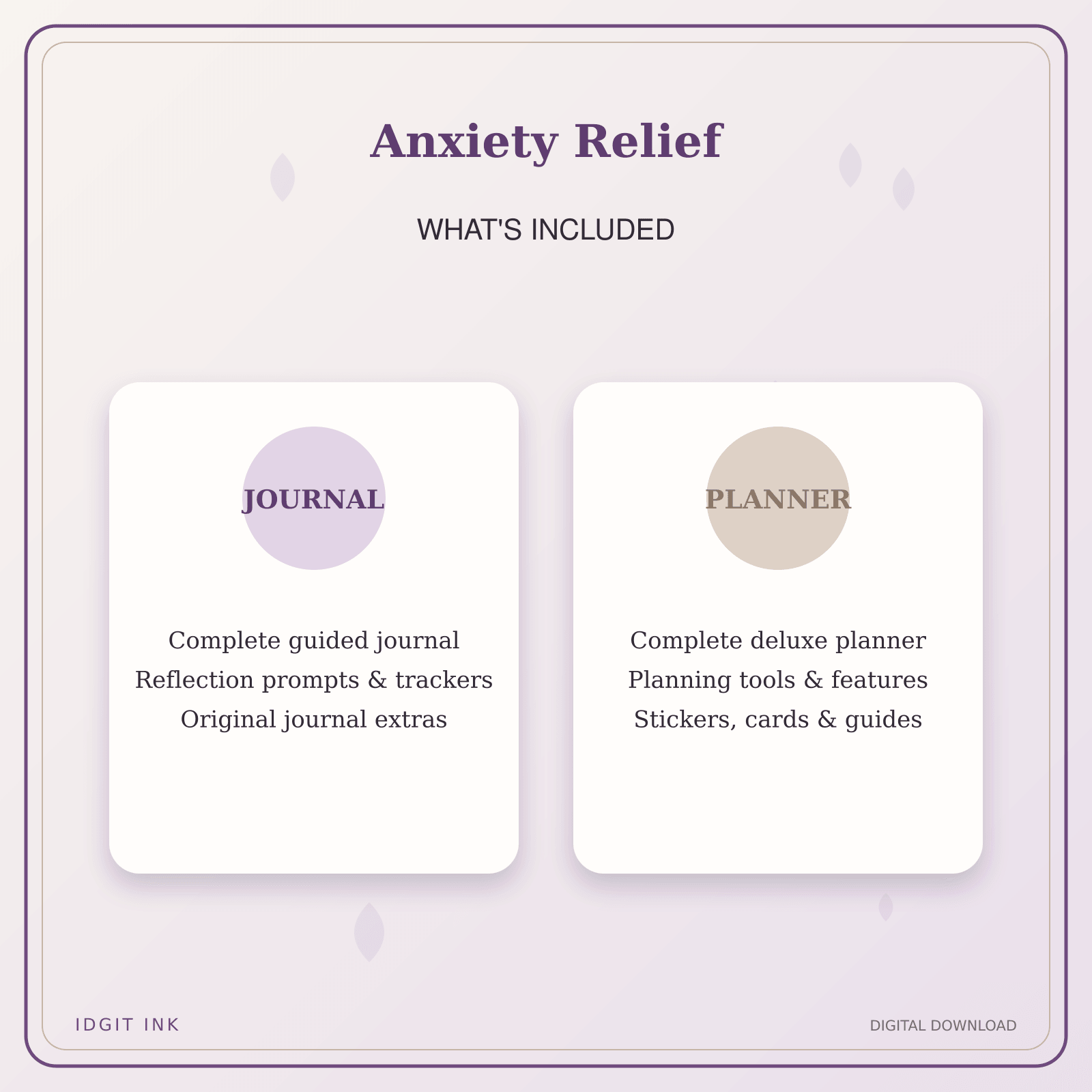 Idgit Ink Anxiety Relief deluxe journal and planner bundle — complete journal and planner bundle contents