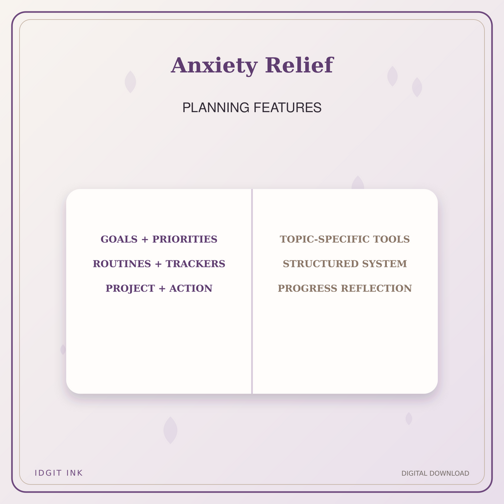 Idgit Ink Anxiety Relief deluxe journal and planner bundle — planner organization and planning features