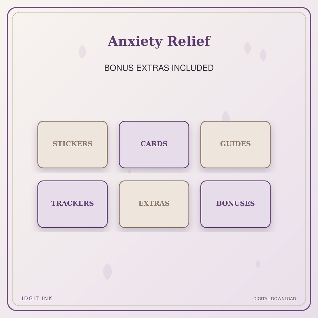 Idgit Ink Anxiety Relief deluxe journal and planner bundle — included digital stickers and cards