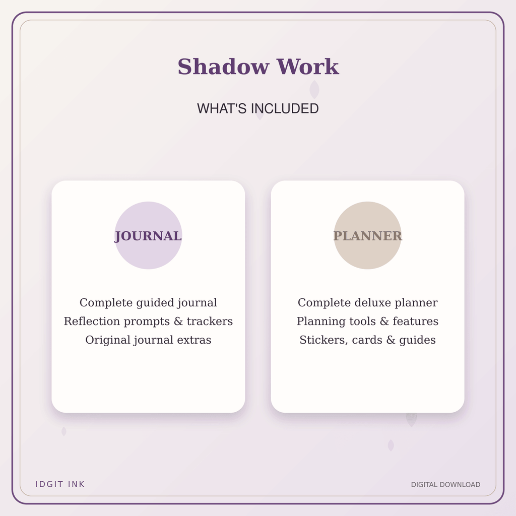 Idgit Ink Shadow Work deluxe journal and planner bundle — complete journal and planner bundle contents