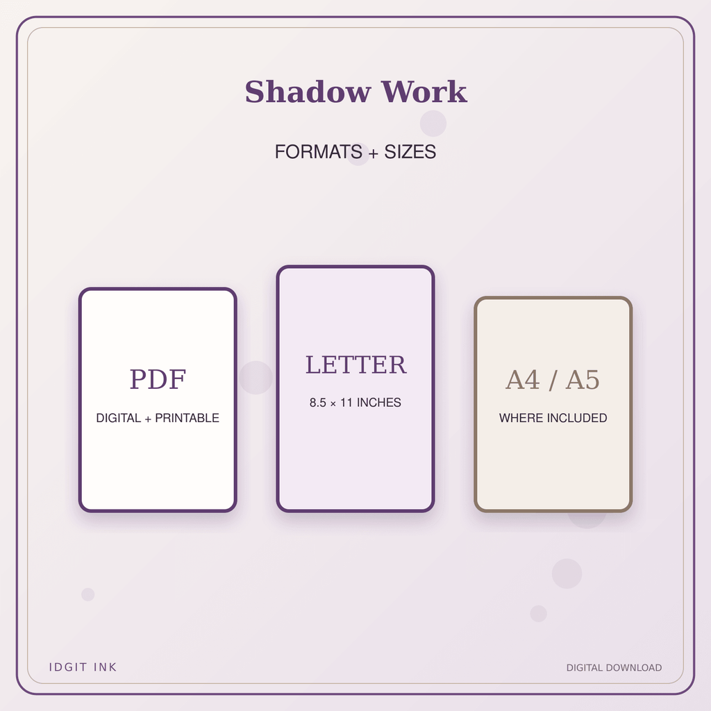 Idgit Ink Shadow Work deluxe journal and planner bundle — digital formats and available page sizes