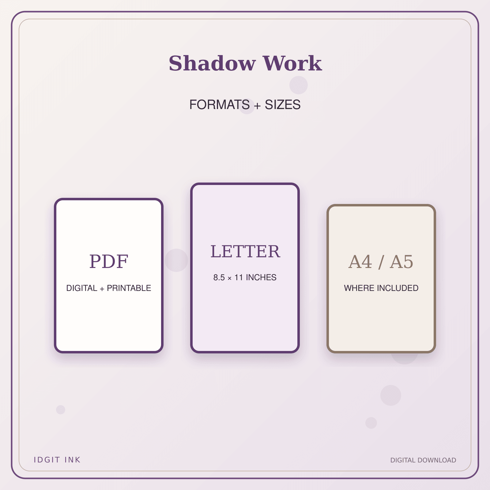 Idgit Ink Shadow Work deluxe journal and planner bundle — digital formats and available page sizes