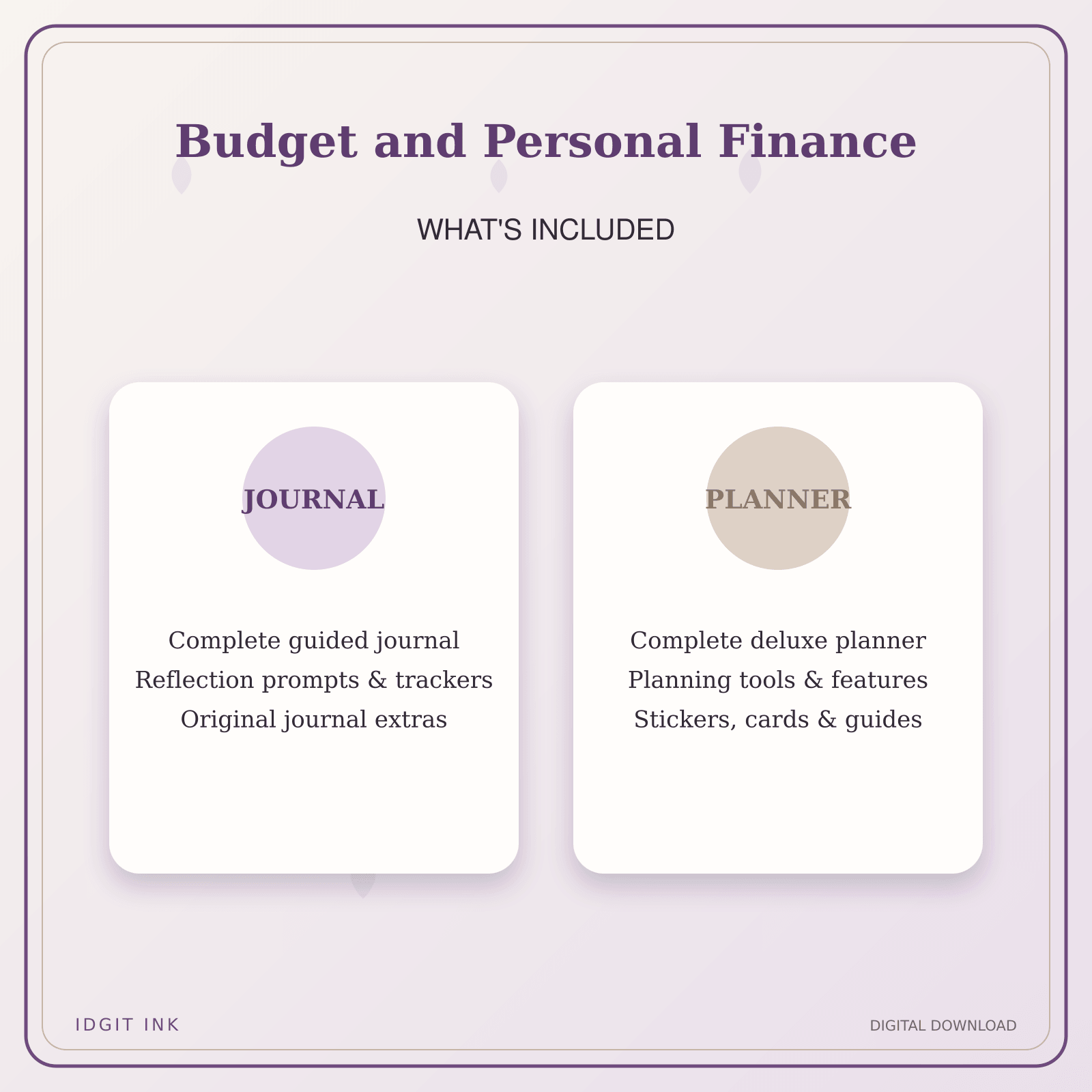 Idgit Ink Budget and Personal Finance deluxe journal and planner bundle — complete journal and planner bundle contents