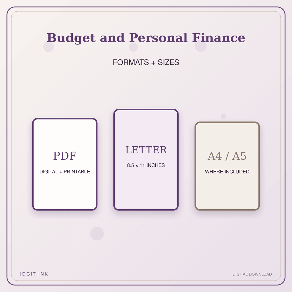 Idgit Ink Budget and Personal Finance deluxe journal and planner bundle — digital formats and available page sizes