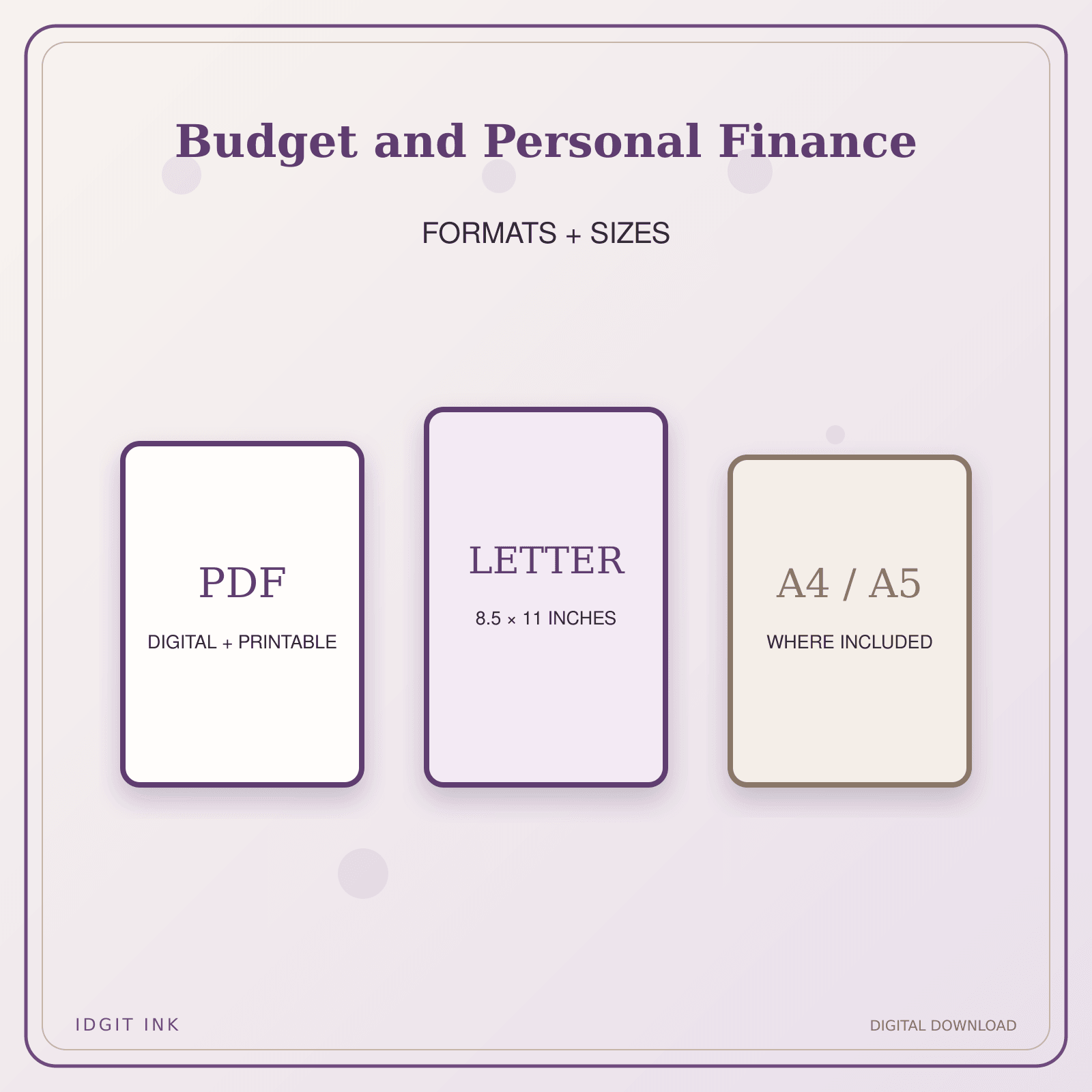 Idgit Ink Budget and Personal Finance deluxe journal and planner bundle — digital formats and available page sizes