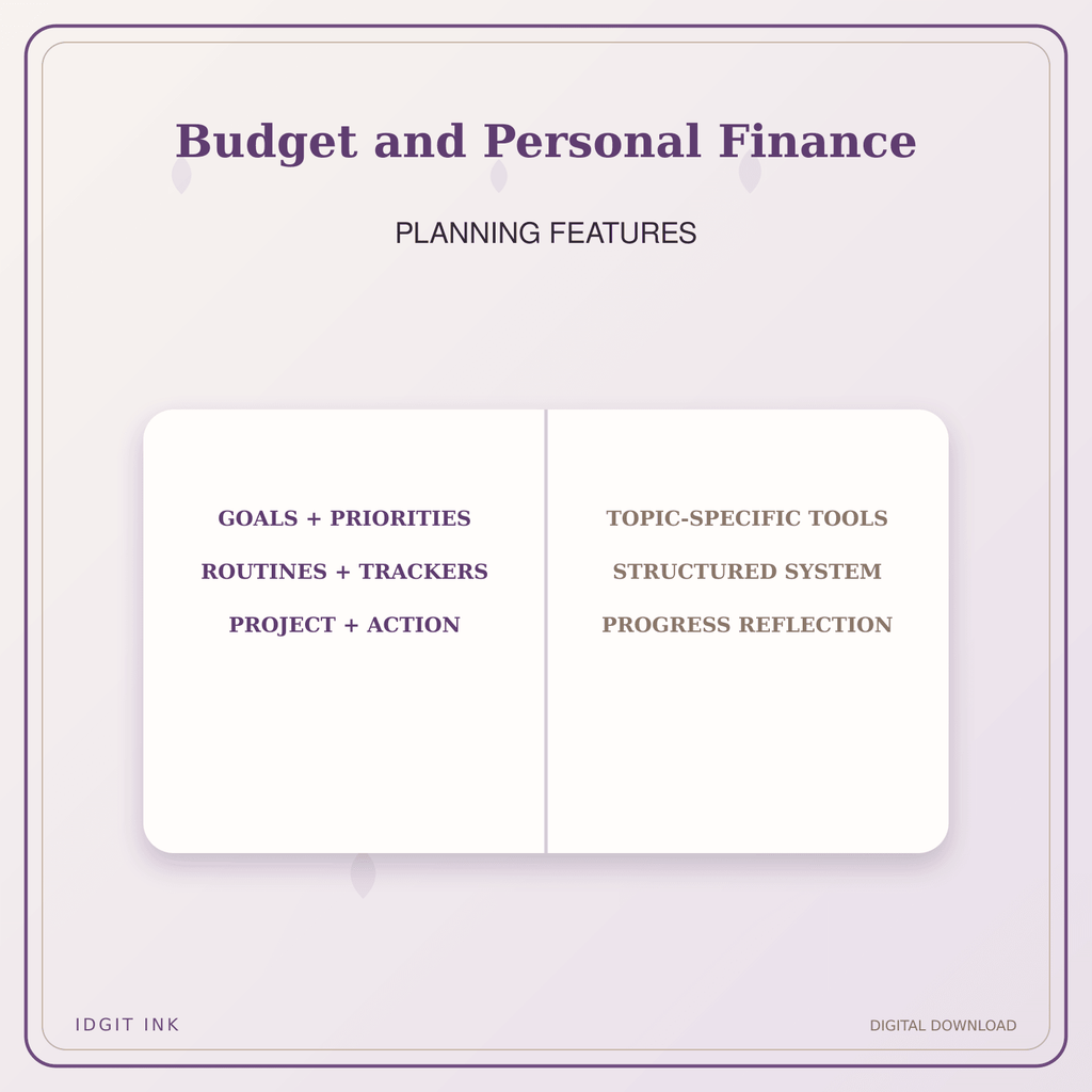 Idgit Ink Budget and Personal Finance deluxe journal and planner bundle — planner organization and planning features