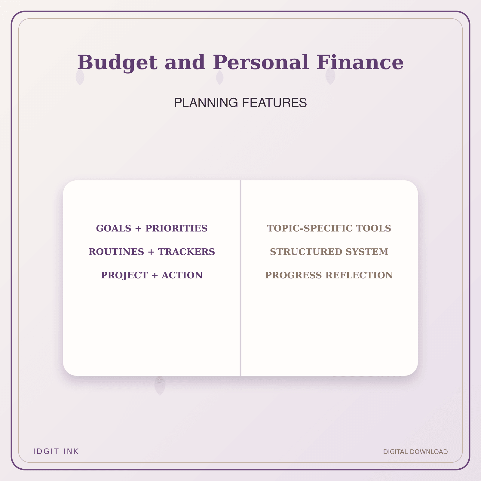 Idgit Ink Budget and Personal Finance deluxe journal and planner bundle — planner organization and planning features