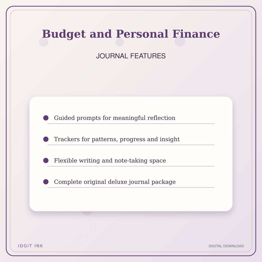 Idgit Ink Budget and Personal Finance deluxe journal and planner bundle — journal prompts and reflection features