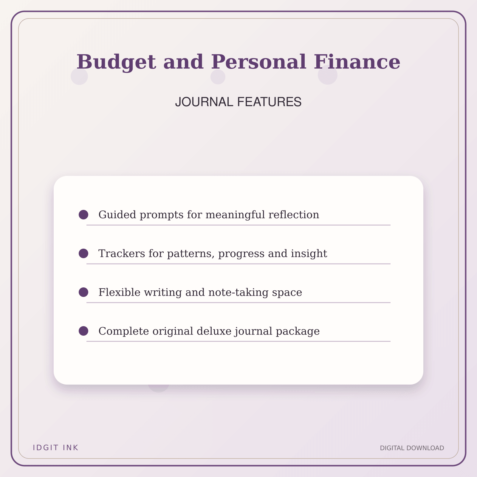 Idgit Ink Budget and Personal Finance deluxe journal and planner bundle — journal prompts and reflection features