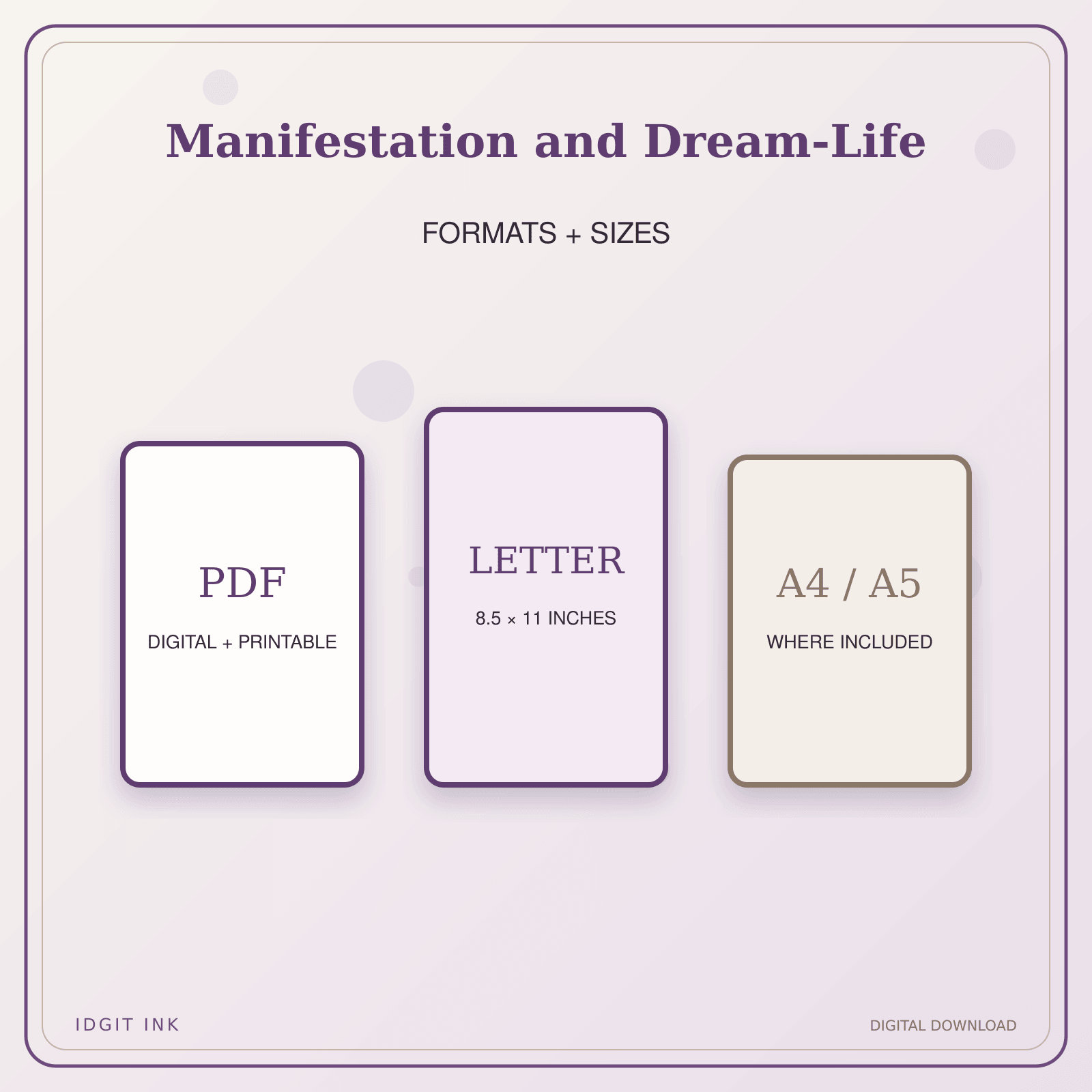 Idgit Ink Manifestation and Dream-Life deluxe journal and planner bundle — digital formats and available page sizes