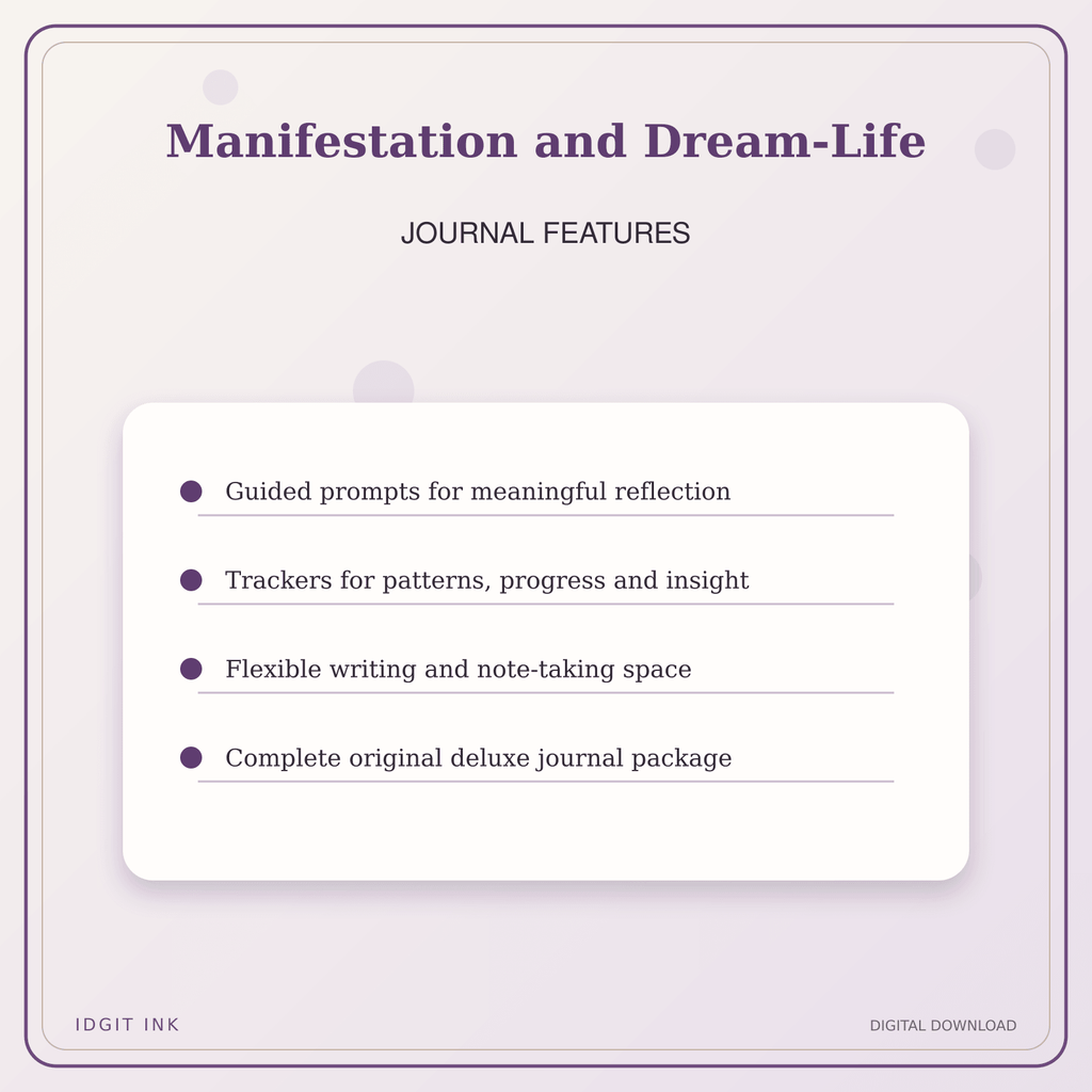 Idgit Ink Manifestation and Dream-Life deluxe journal and planner bundle — journal prompts and reflection features