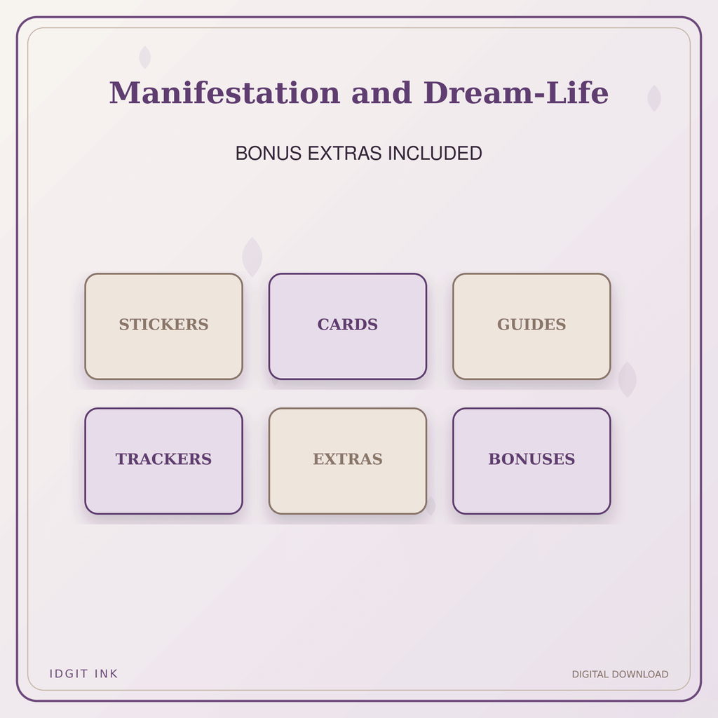 Idgit Ink Manifestation and Dream-Life deluxe journal and planner bundle — included digital stickers and cards