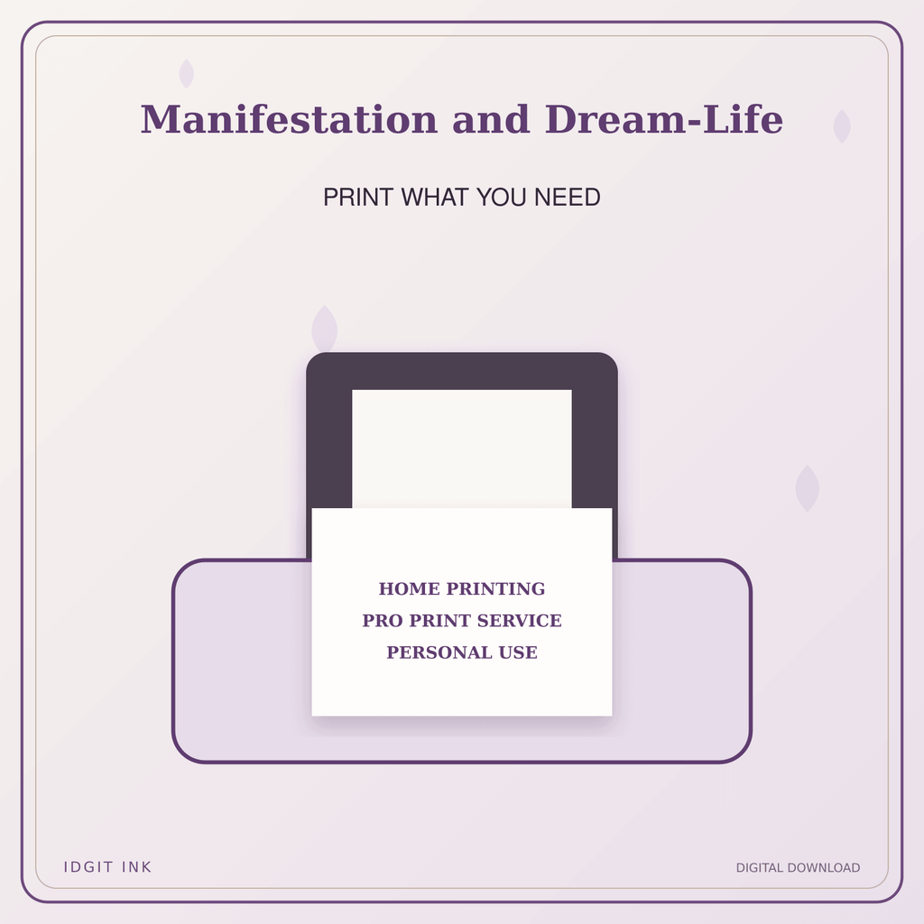 Idgit Ink Manifestation and Dream-Life deluxe journal and planner bundle — home and professional printing information