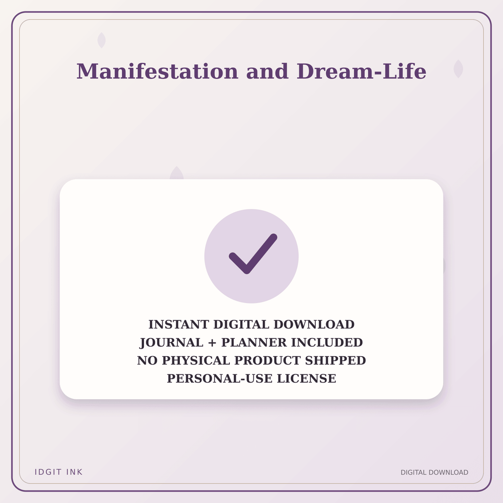 Idgit Ink Manifestation and Dream-Life deluxe journal and planner bundle — instant download and no physical product notice