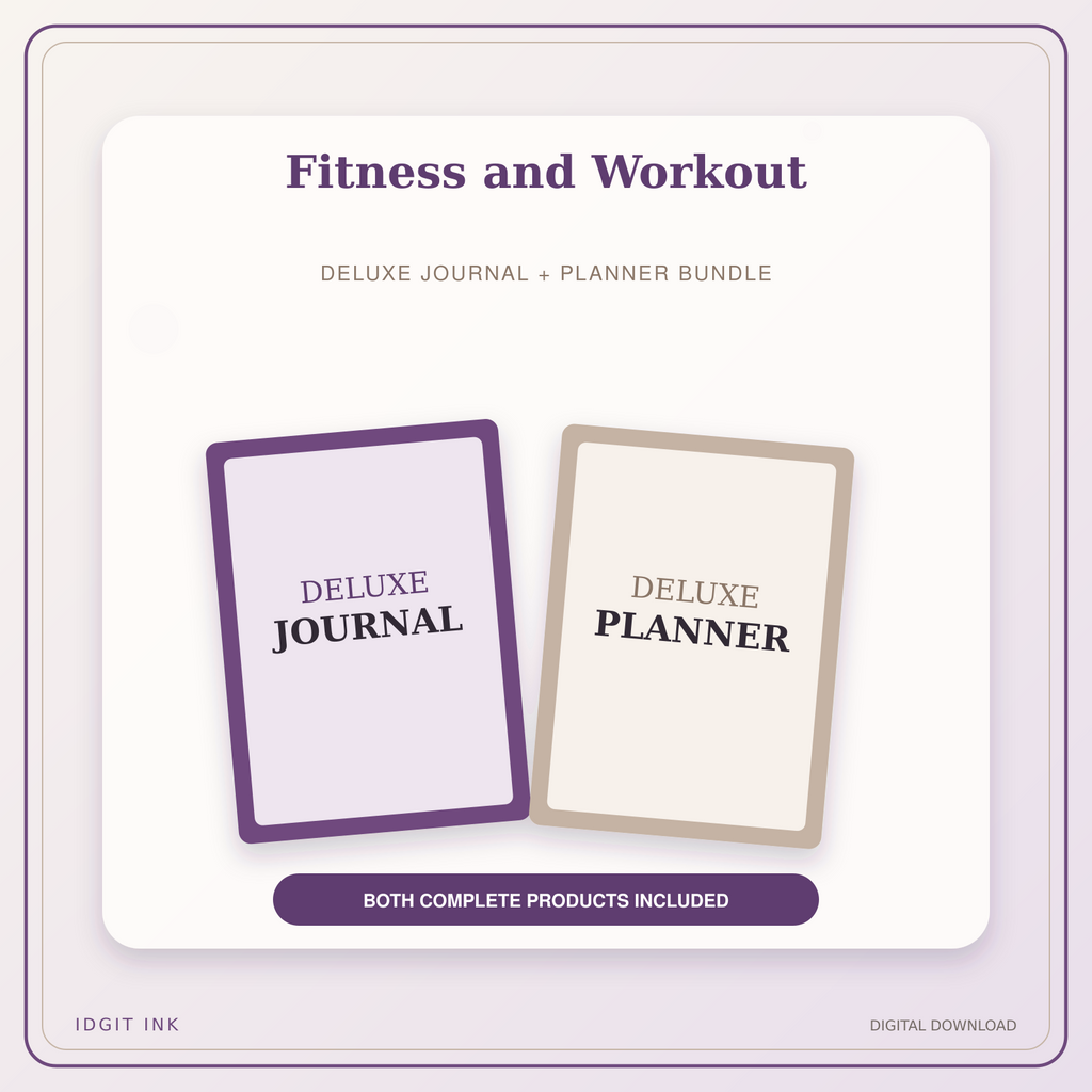 Idgit Ink Fitness and Workout deluxe journal and planner bundle — primary bundle cover showing both deluxe products