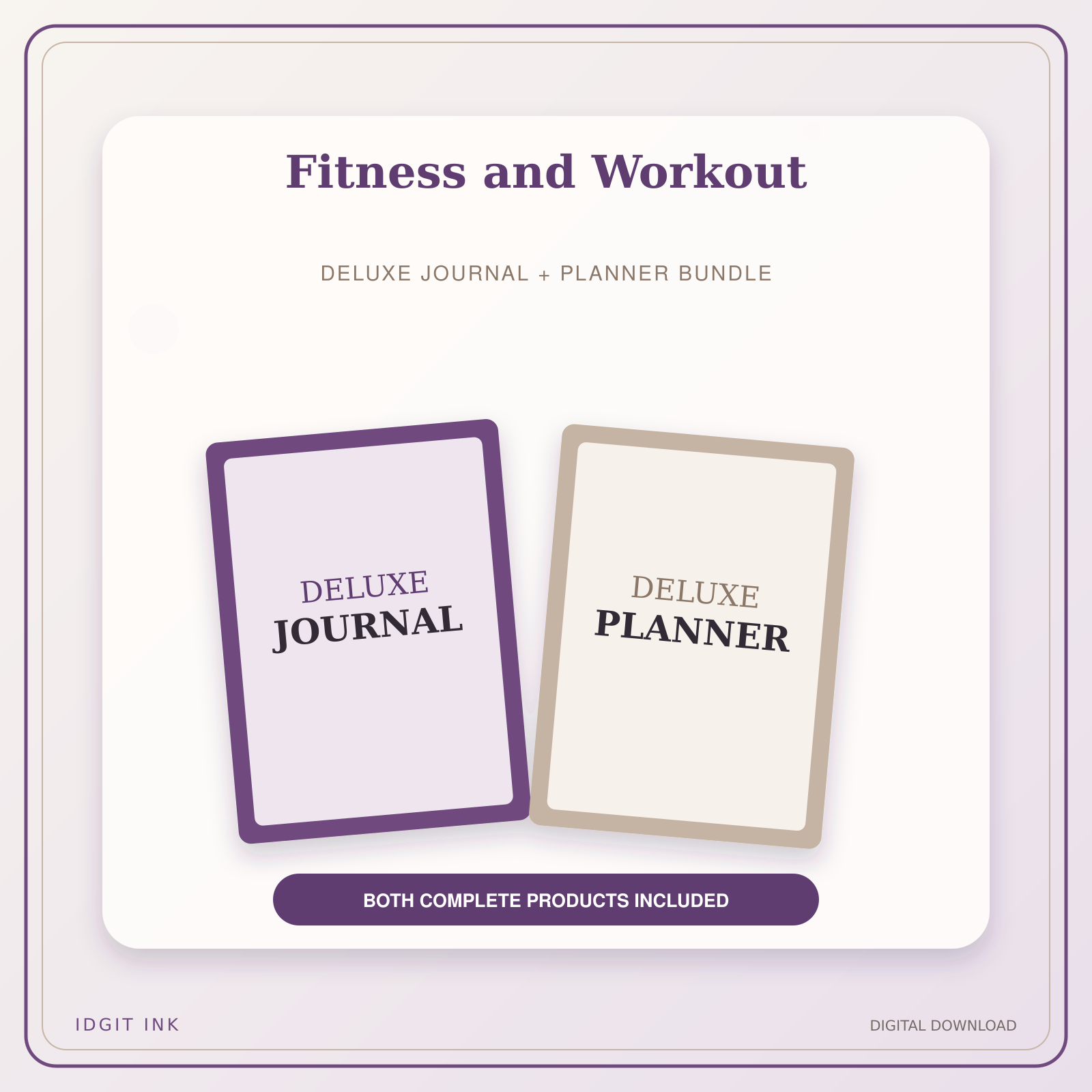 Idgit Ink Fitness and Workout deluxe journal and planner bundle — primary bundle cover showing both deluxe products