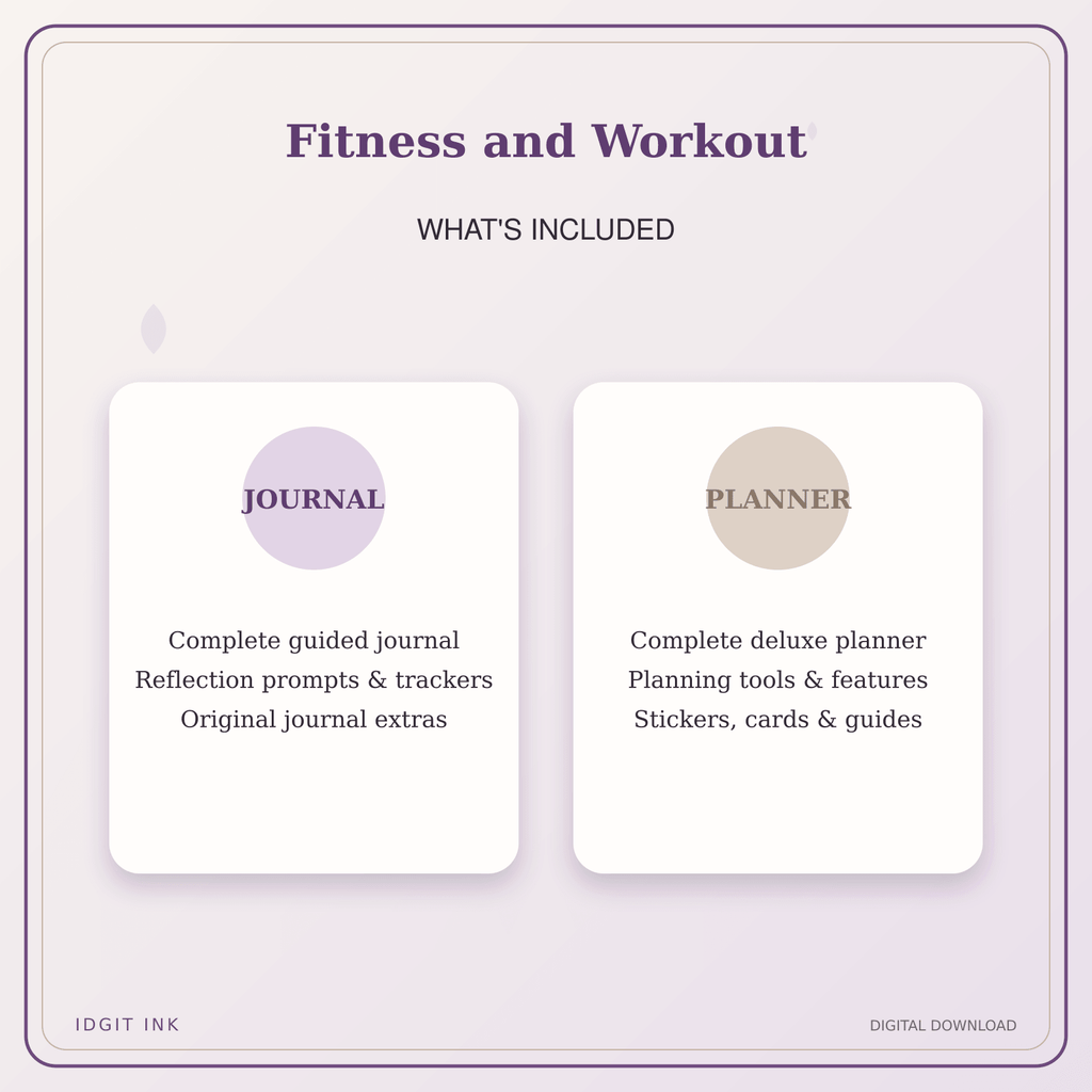 Idgit Ink Fitness and Workout deluxe journal and planner bundle — complete journal and planner bundle contents
