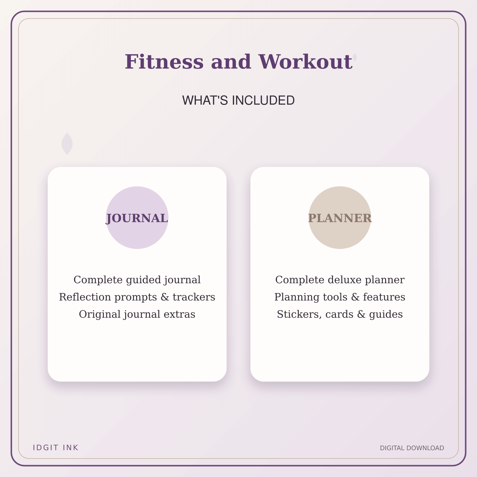 Idgit Ink Fitness and Workout deluxe journal and planner bundle — complete journal and planner bundle contents