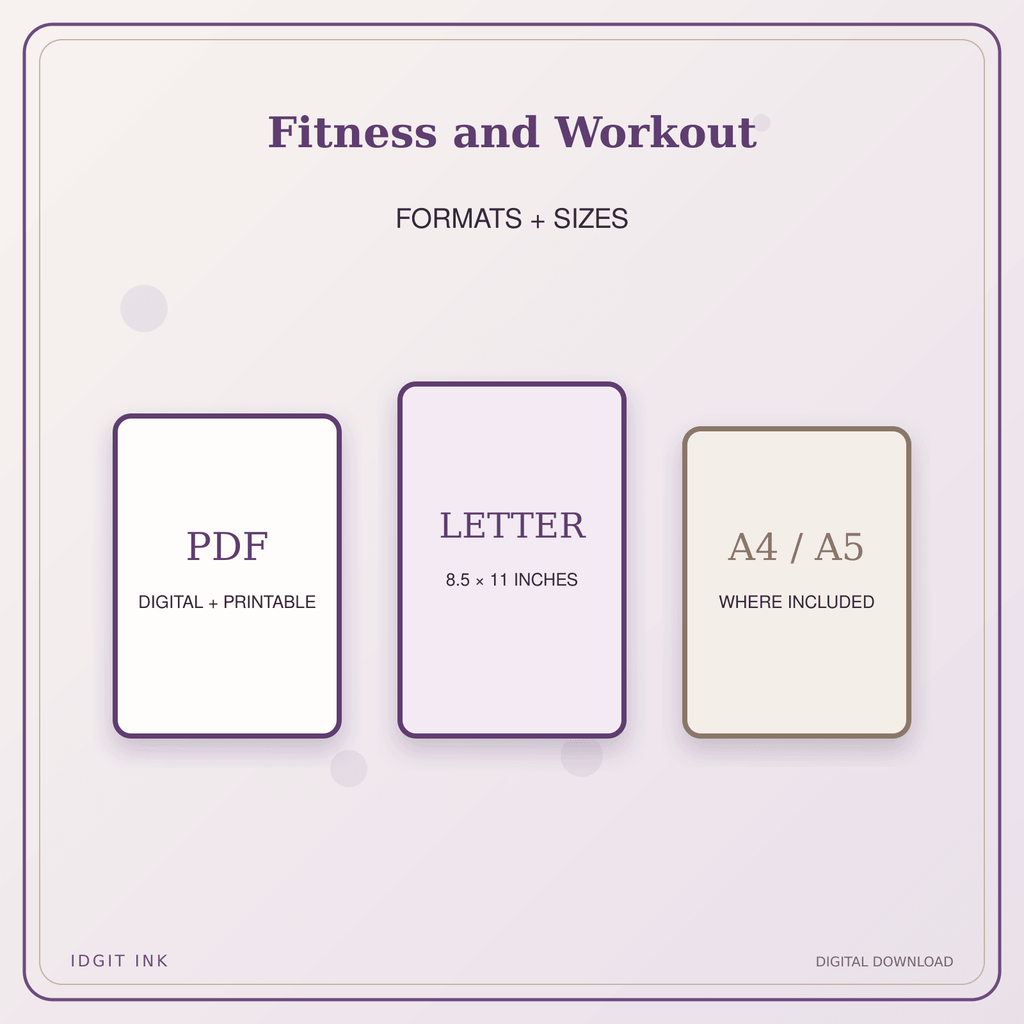 Idgit Ink Fitness and Workout deluxe journal and planner bundle — digital formats and available page sizes