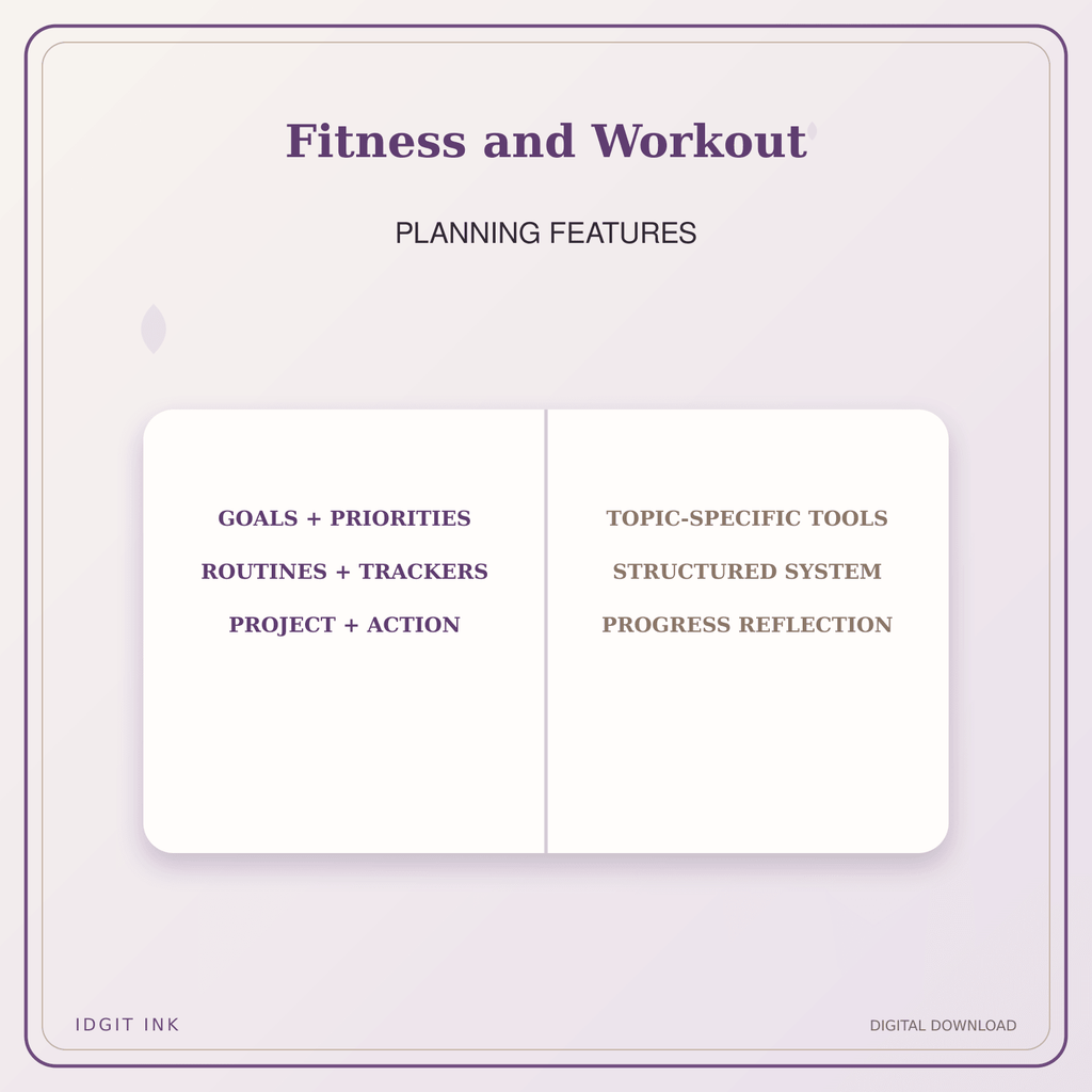 Idgit Ink Fitness and Workout deluxe journal and planner bundle — planner organization and planning features