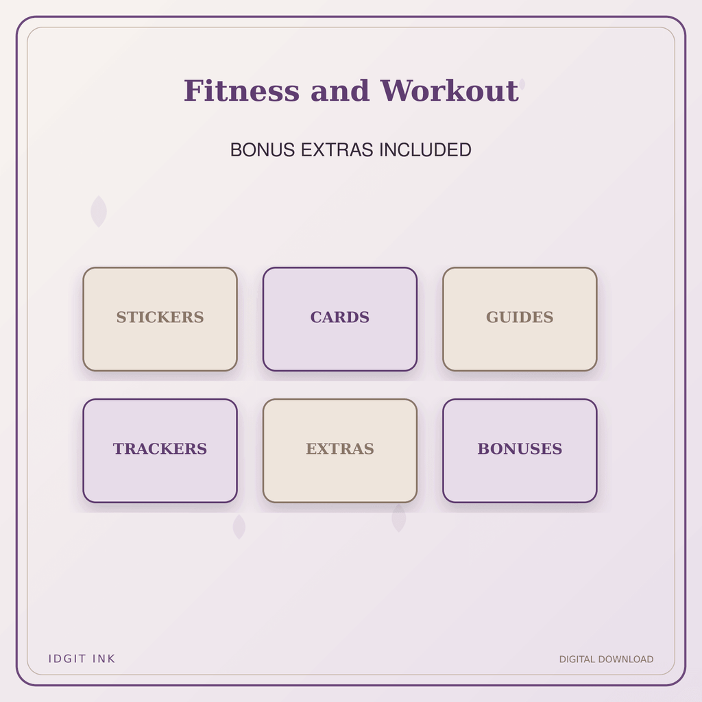 Idgit Ink Fitness and Workout deluxe journal and planner bundle — included digital stickers and cards