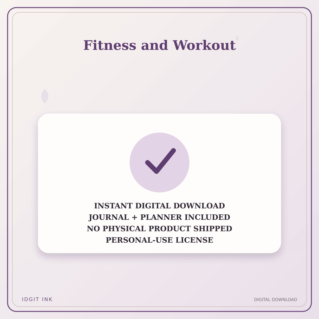 Idgit Ink Fitness and Workout deluxe journal and planner bundle — instant download and no physical product notice