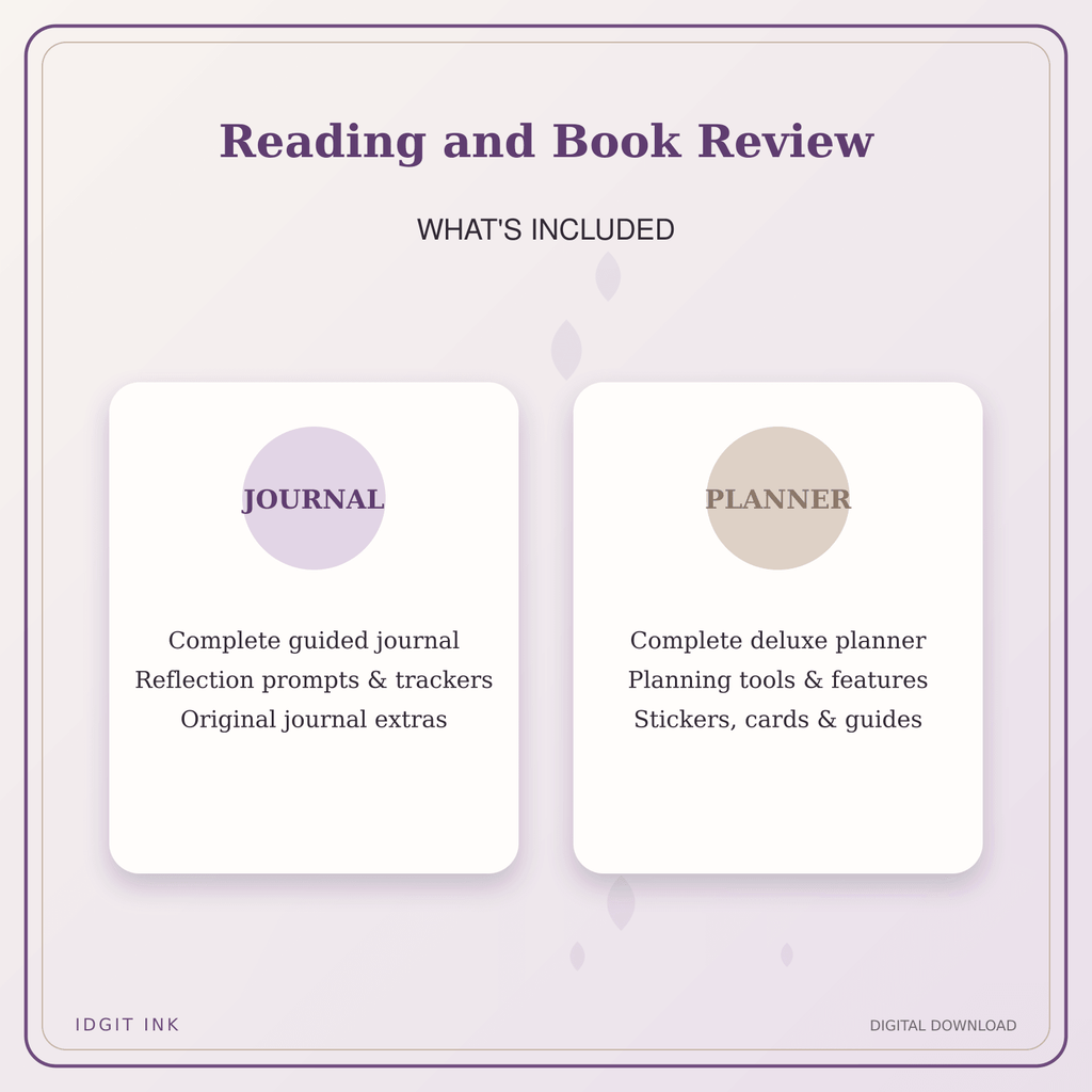 Idgit Ink Reading and Book Review deluxe journal and planner bundle — complete journal and planner bundle contents