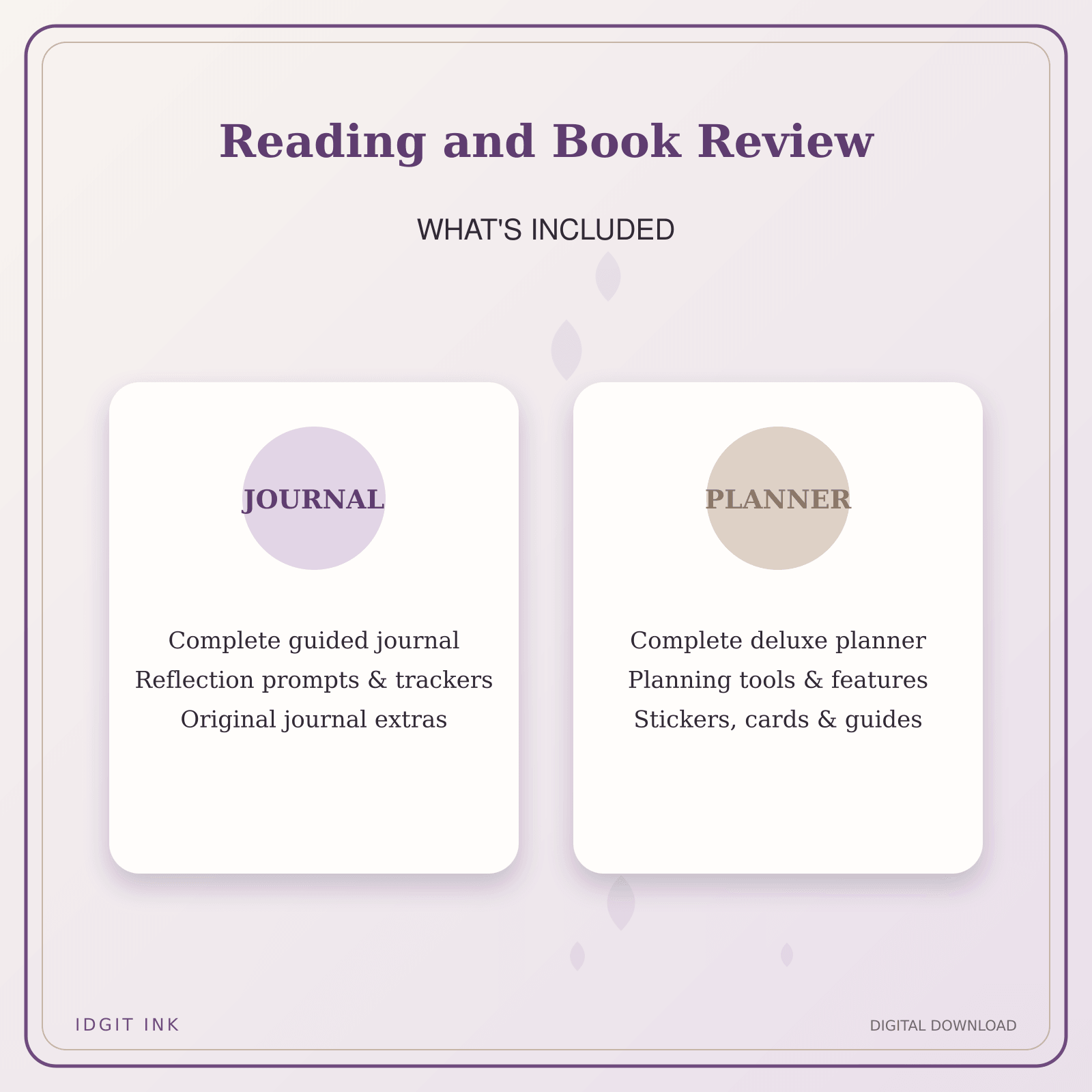 Idgit Ink Reading and Book Review deluxe journal and planner bundle — complete journal and planner bundle contents
