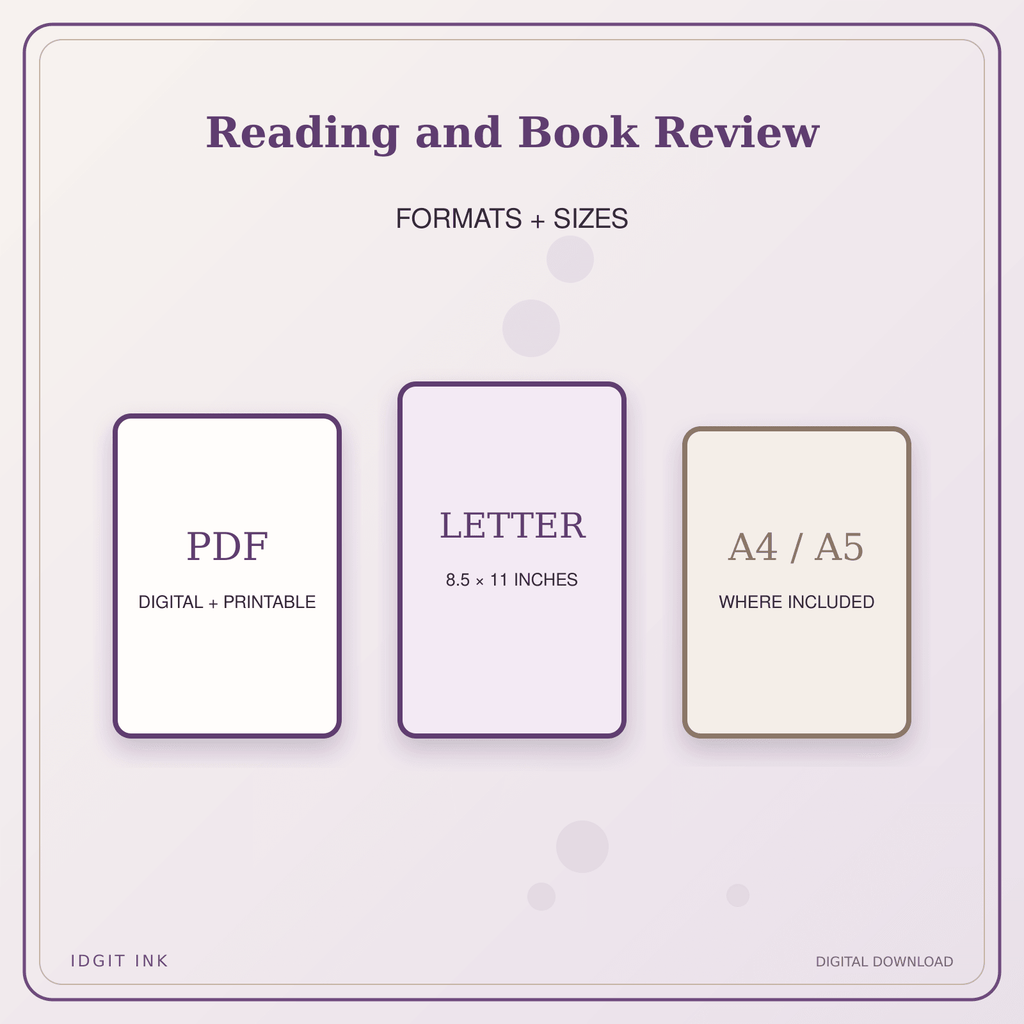 Idgit Ink Reading and Book Review deluxe journal and planner bundle — digital formats and available page sizes