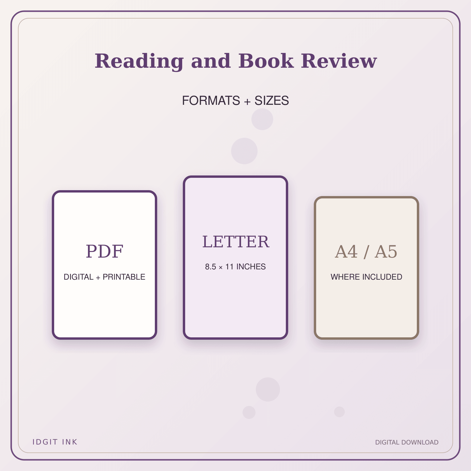 Idgit Ink Reading and Book Review deluxe journal and planner bundle — digital formats and available page sizes