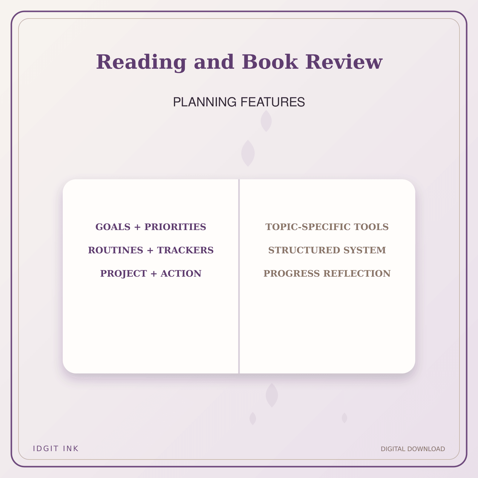 Idgit Ink Reading and Book Review deluxe journal and planner bundle — planner organization and planning features