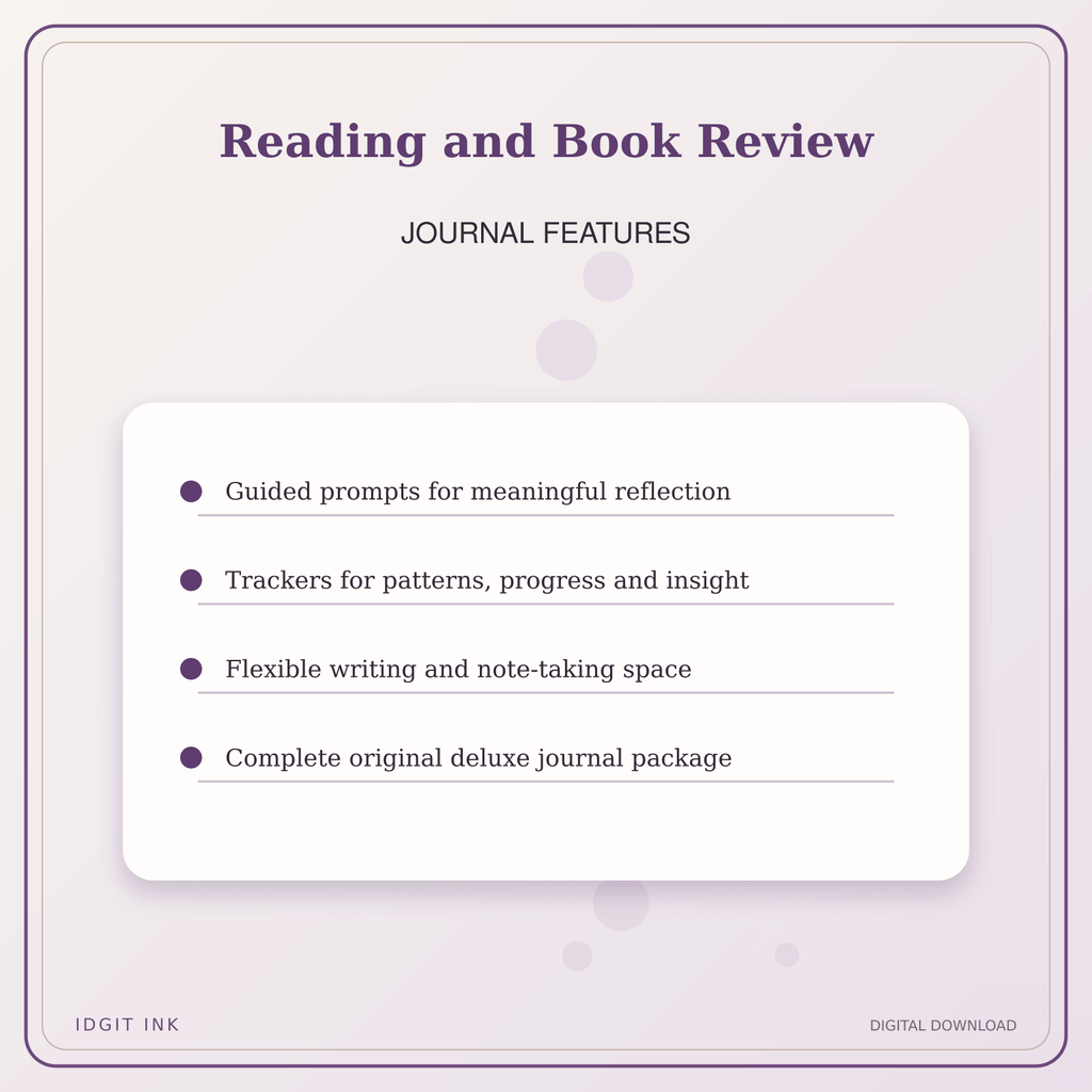 Idgit Ink Reading and Book Review deluxe journal and planner bundle — journal prompts and reflection features