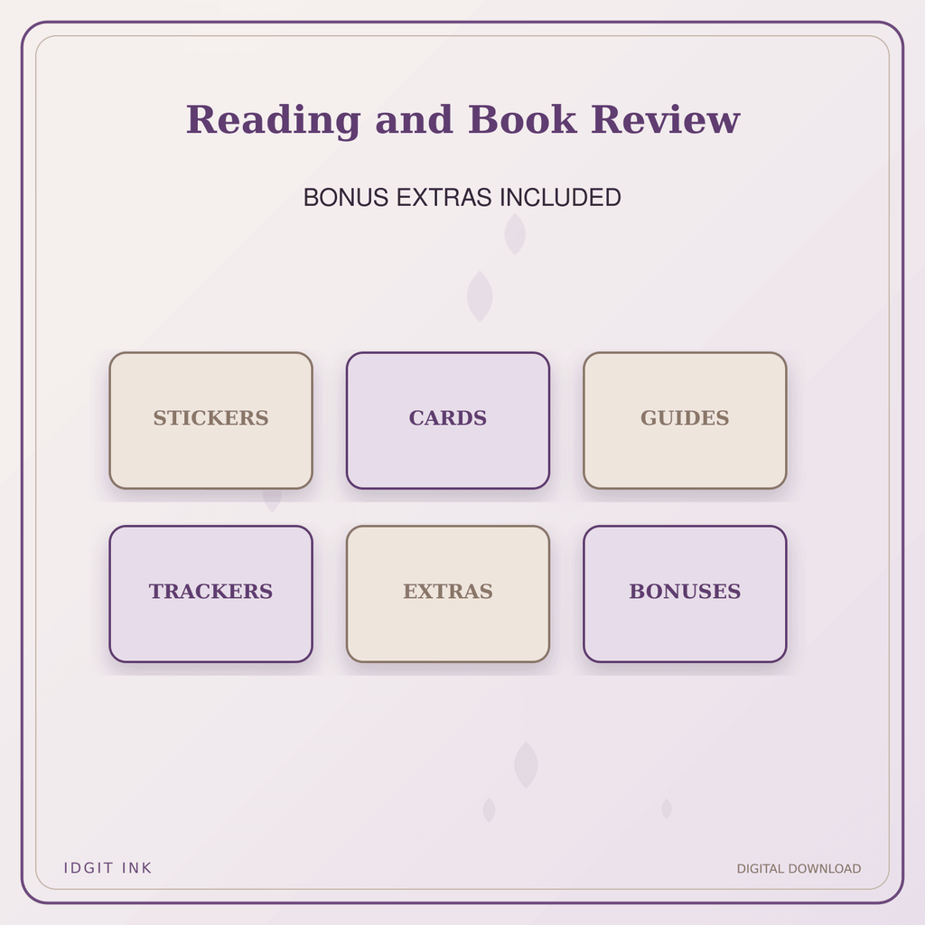 Idgit Ink Reading and Book Review deluxe journal and planner bundle — included digital stickers and cards