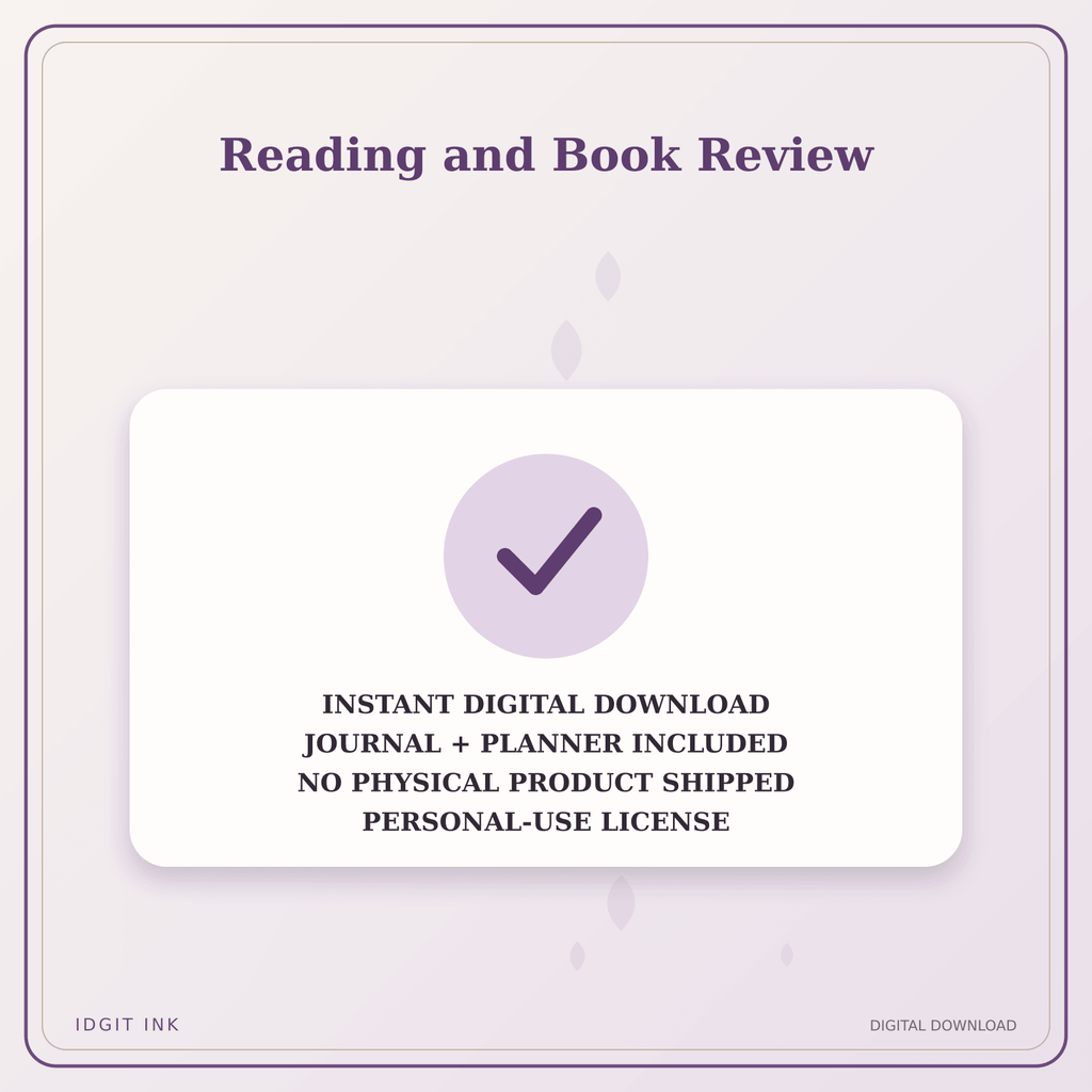 Idgit Ink Reading and Book Review deluxe journal and planner bundle — instant download and no physical product notice
