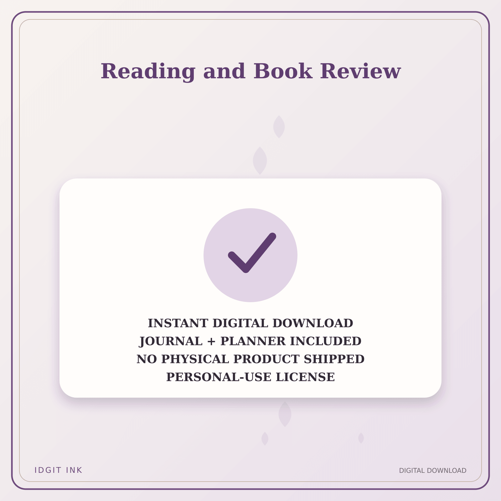 Idgit Ink Reading and Book Review deluxe journal and planner bundle — instant download and no physical product notice