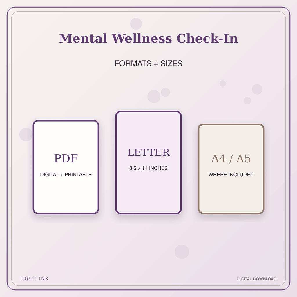Idgit Ink Mental Wellness Check-In deluxe journal and planner bundle — digital formats and available page sizes