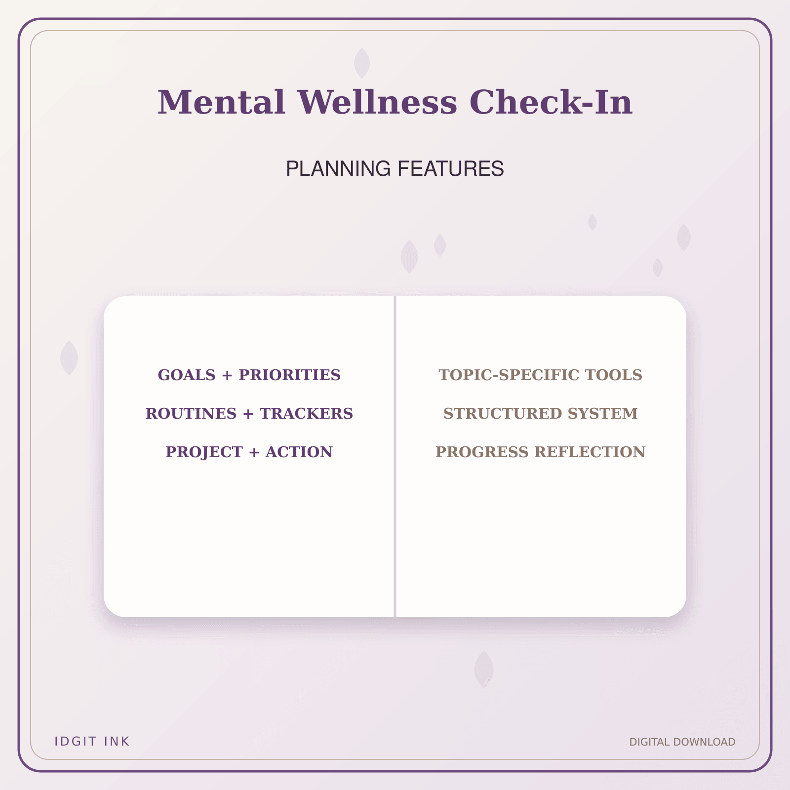 Idgit Ink Mental Wellness Check-In deluxe journal and planner bundle — planner organization and planning features