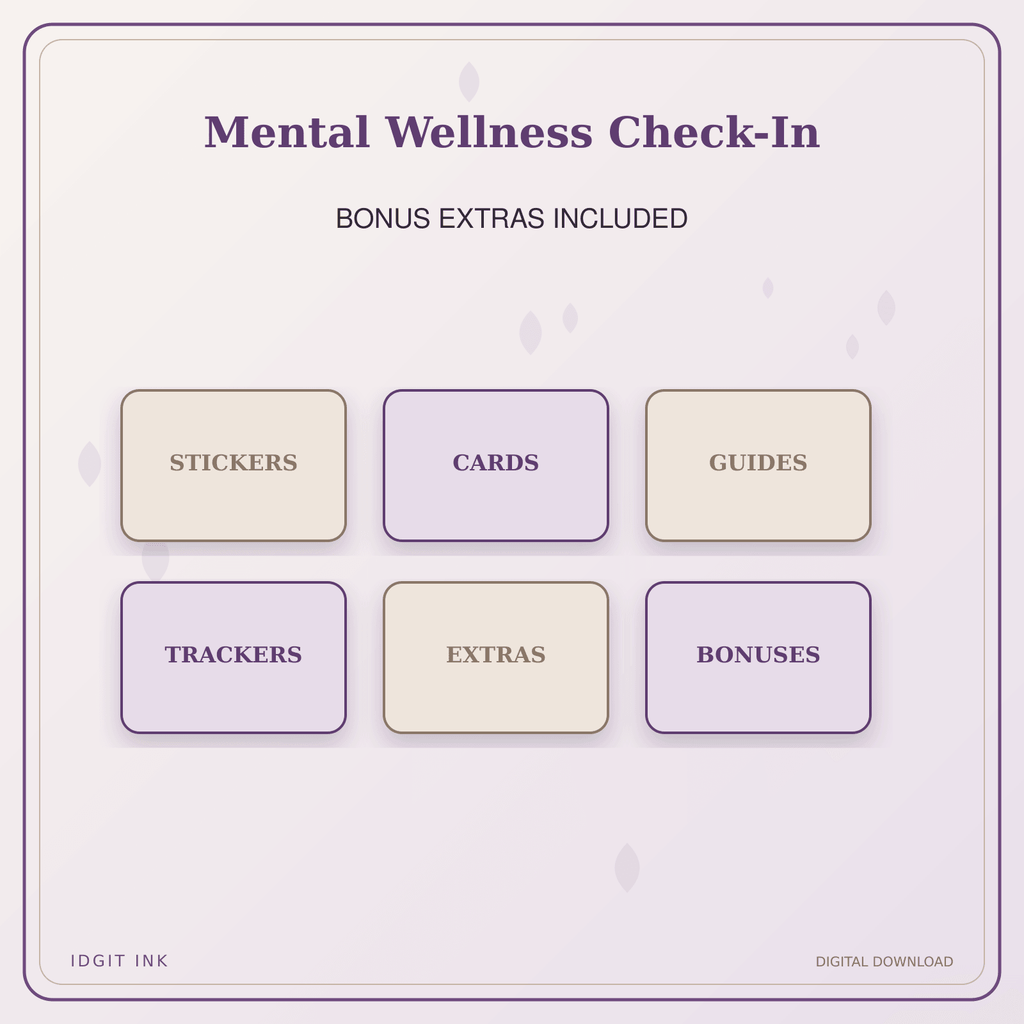 Idgit Ink Mental Wellness Check-In deluxe journal and planner bundle — included digital stickers and cards