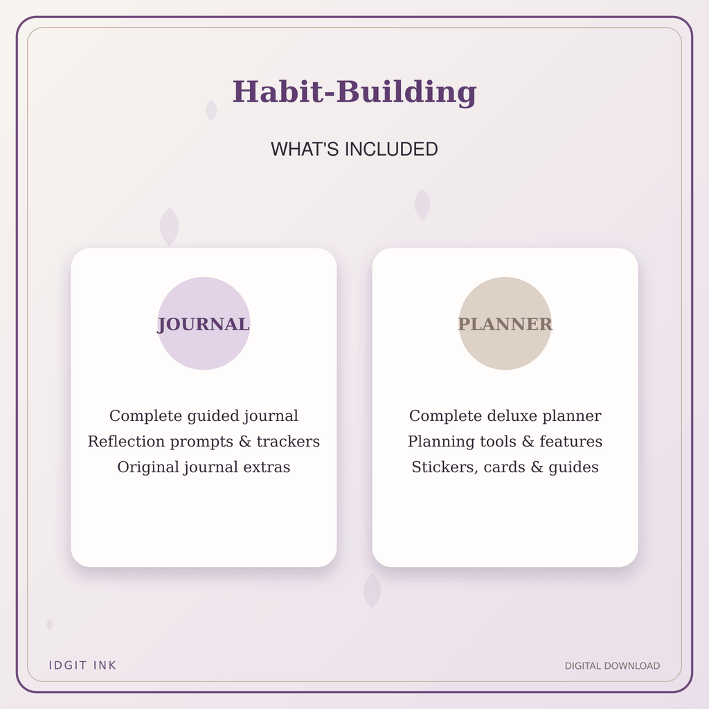 Idgit Ink Habit-Building deluxe journal and planner bundle — complete journal and planner bundle contents