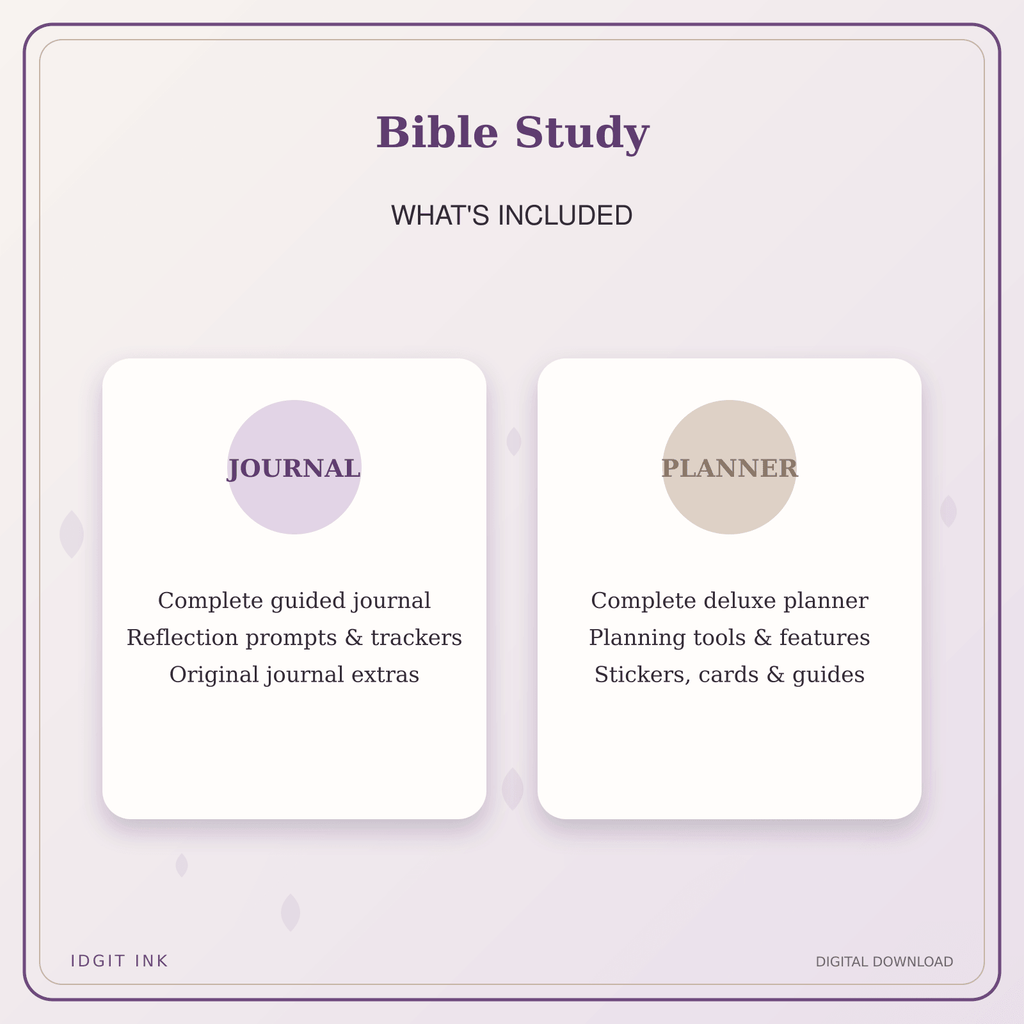 Idgit Ink Bible Study deluxe journal and planner bundle — complete journal and planner bundle contents