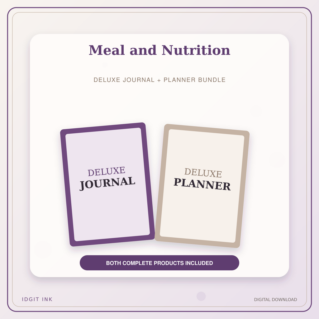 Idgit Ink Meal and Nutrition deluxe journal and planner bundle — primary bundle cover showing both deluxe products