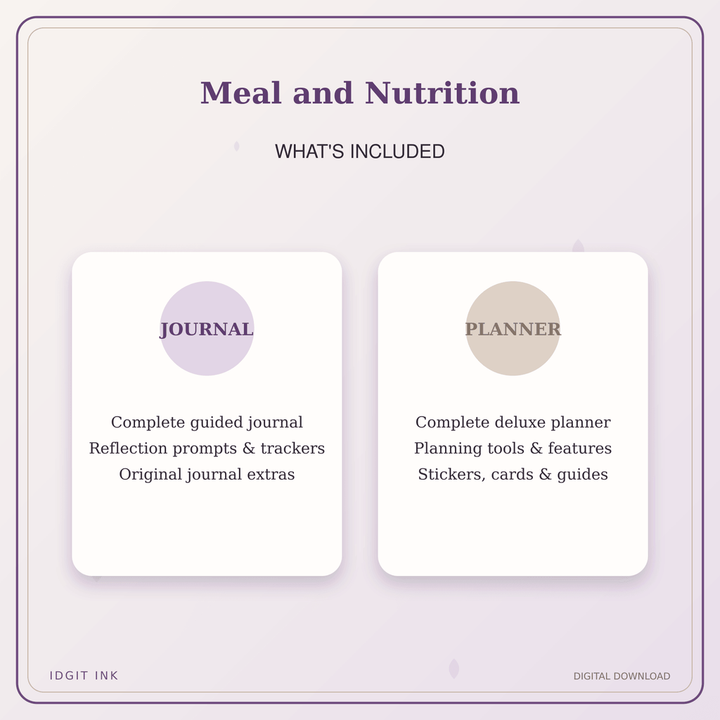 Idgit Ink Meal and Nutrition deluxe journal and planner bundle — complete journal and planner bundle contents