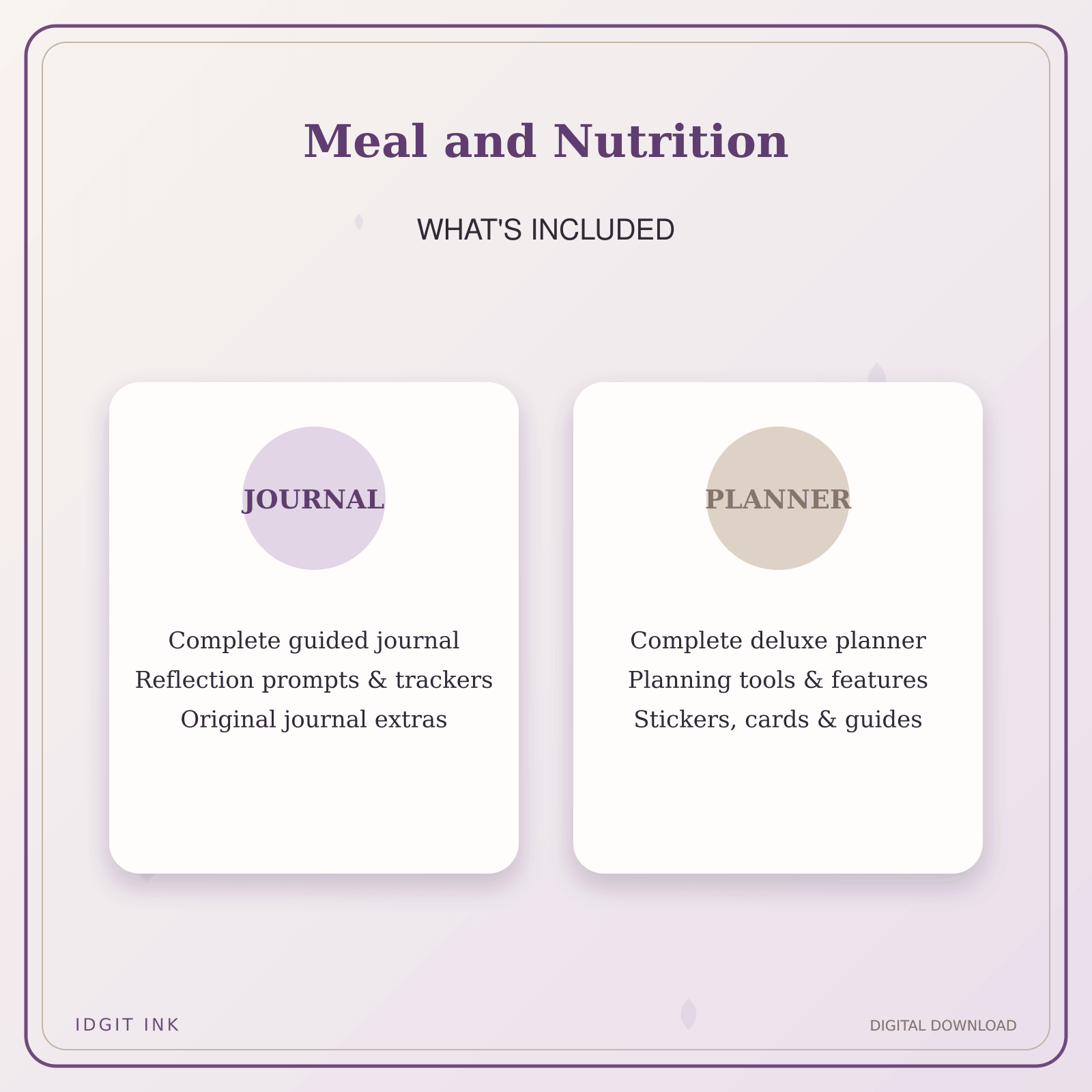 Idgit Ink Meal and Nutrition deluxe journal and planner bundle — complete journal and planner bundle contents