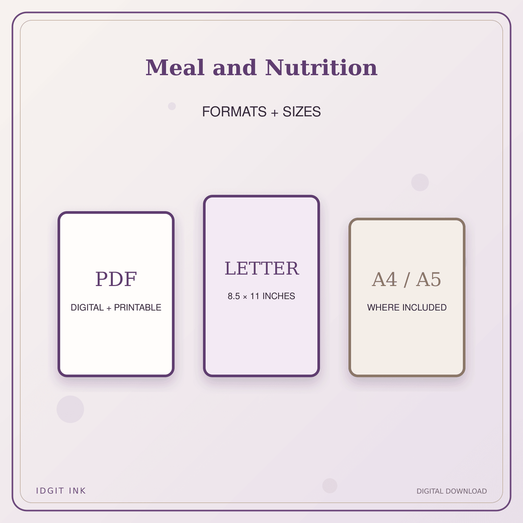 Idgit Ink Meal and Nutrition deluxe journal and planner bundle — digital formats and available page sizes