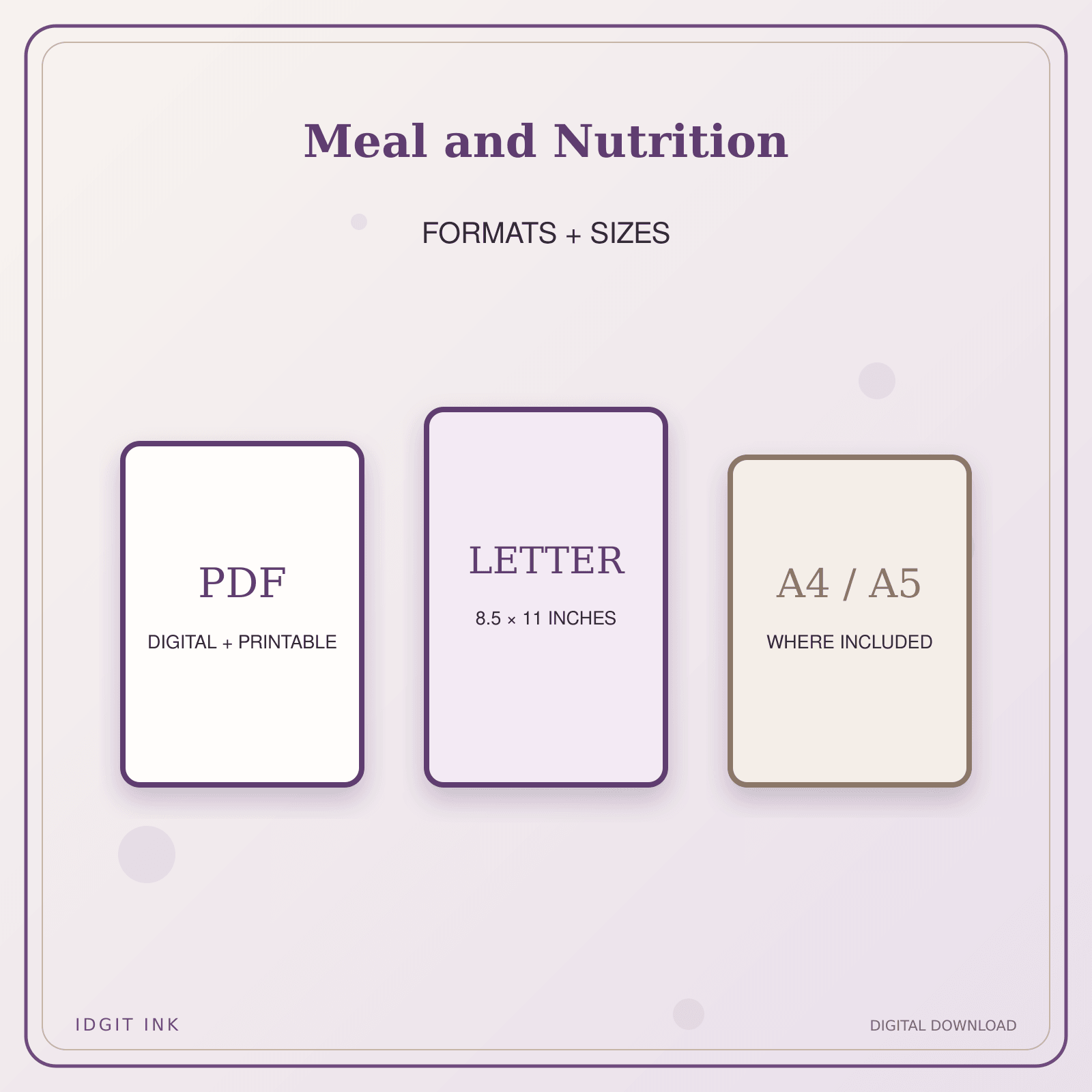 Idgit Ink Meal and Nutrition deluxe journal and planner bundle — digital formats and available page sizes