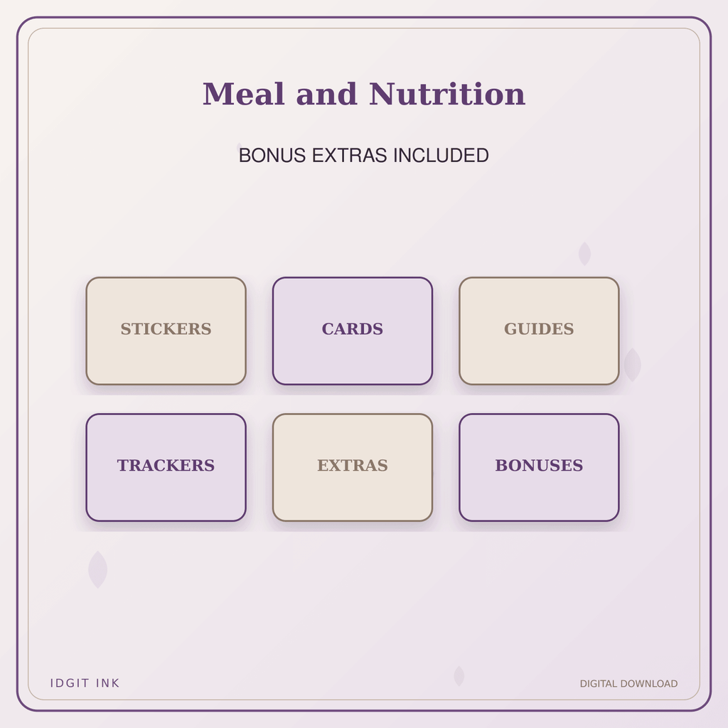 Idgit Ink Meal and Nutrition deluxe journal and planner bundle — included digital stickers and cards